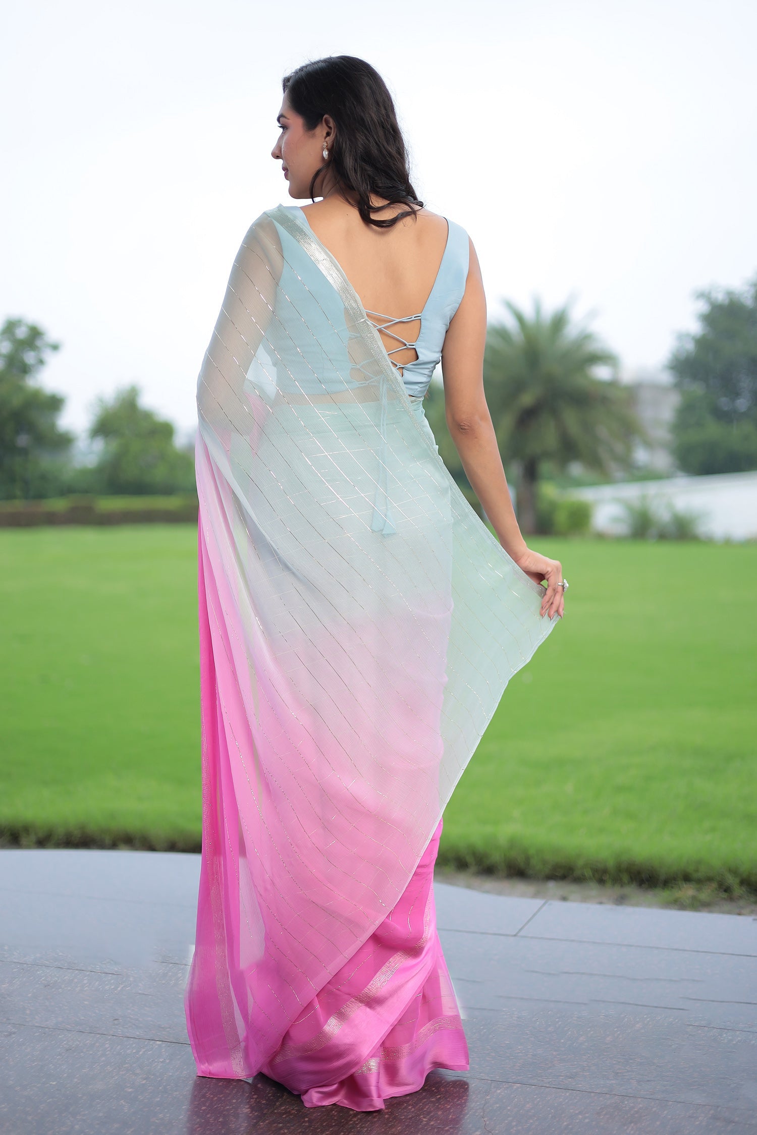 Ombre Chiffon Saree with Lurex work