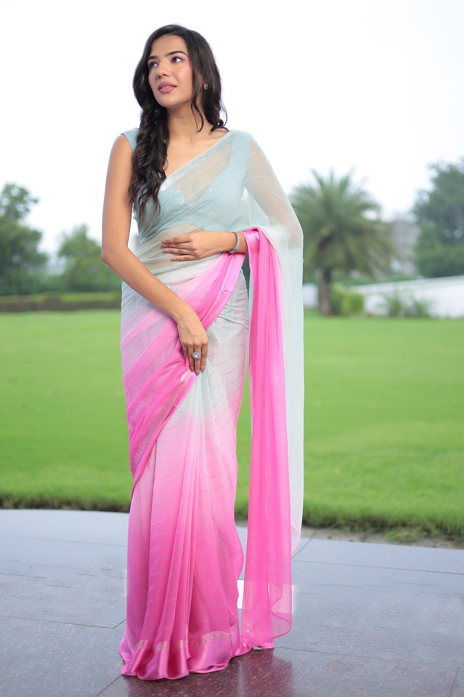 Ombre Chiffon Saree with Lurex work