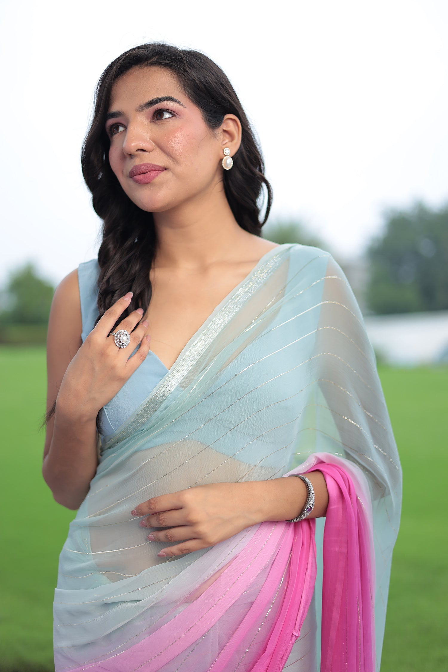 Ombre Chiffon Saree with Lurex work