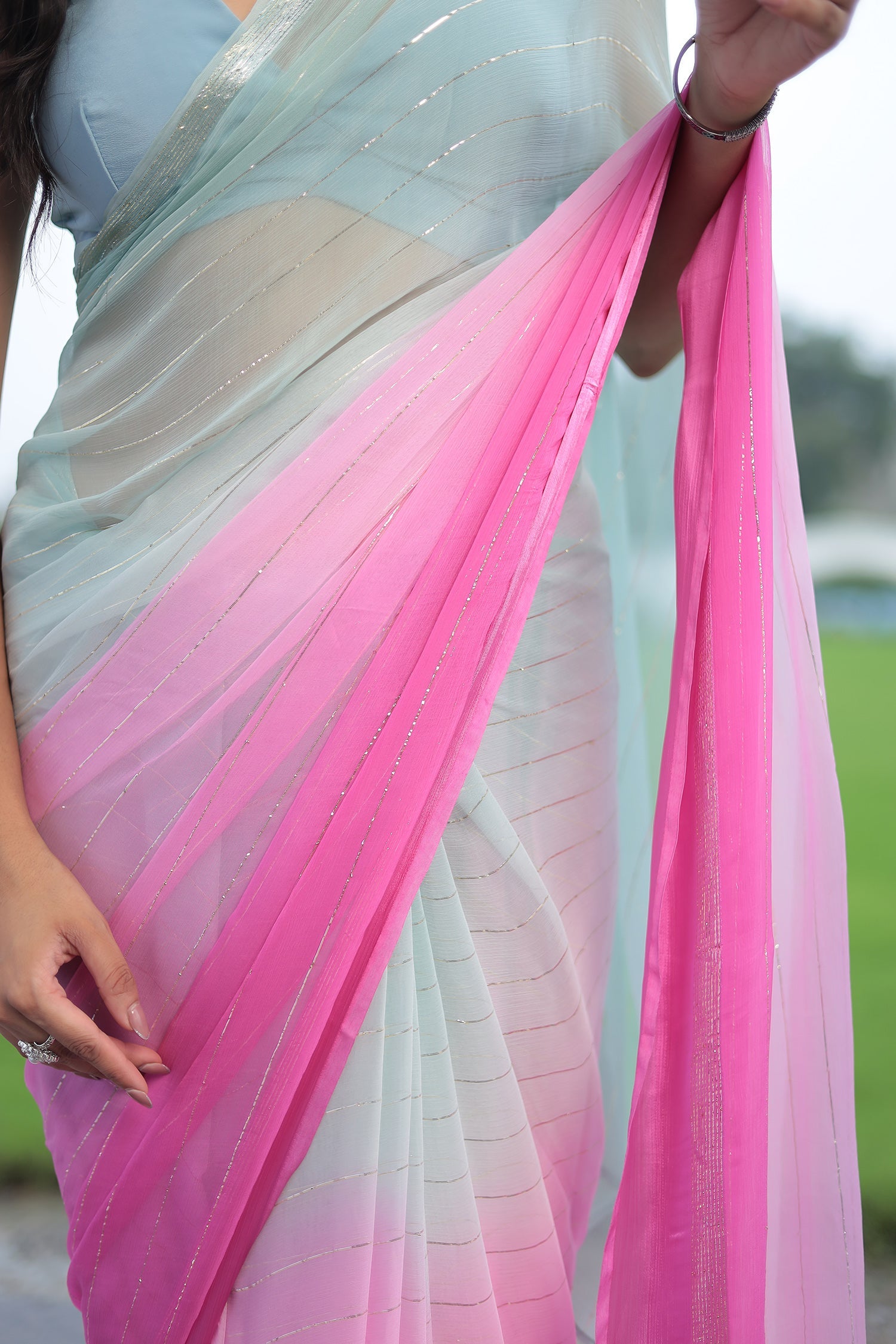 Ombre Chiffon Saree with Lurex work