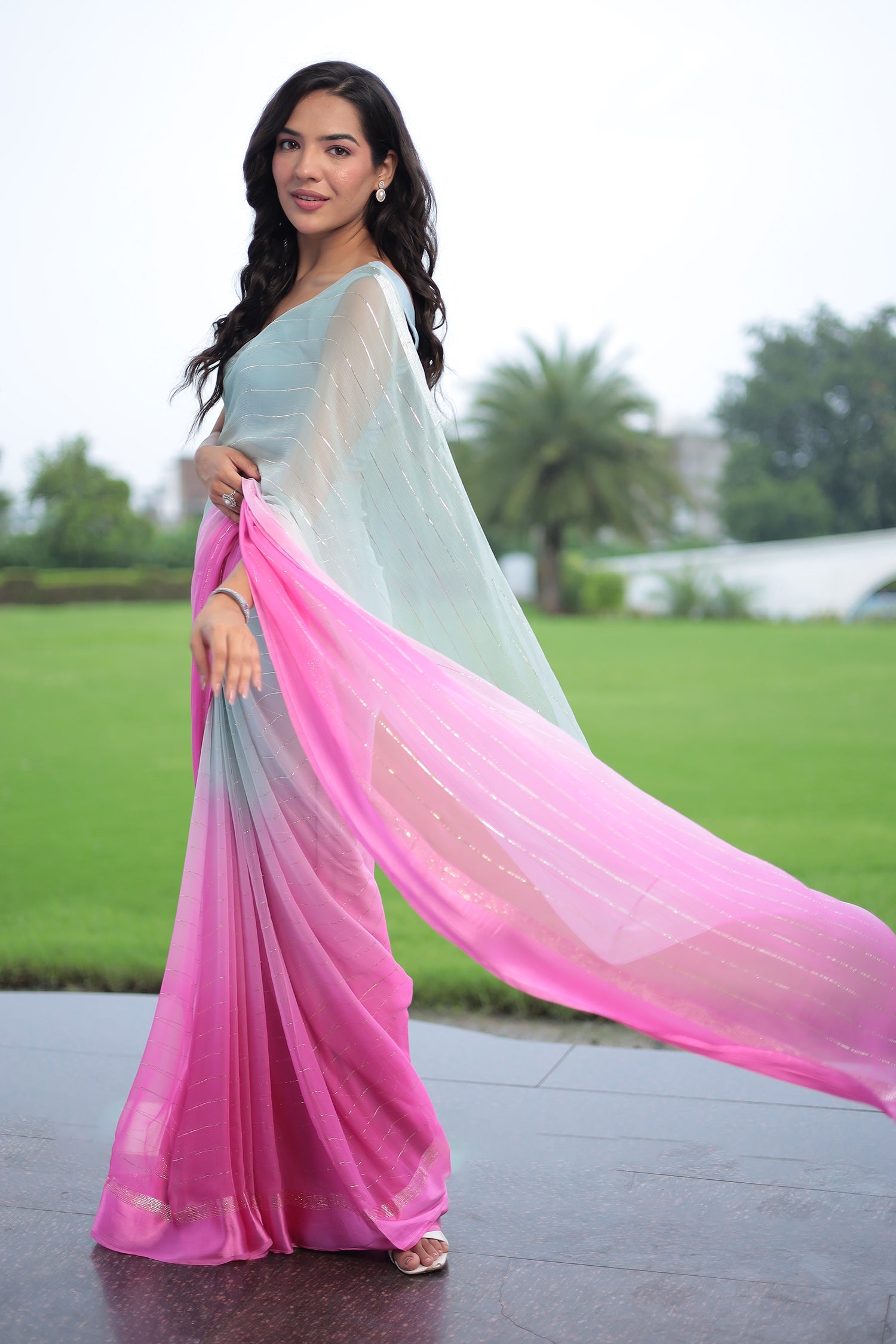 Ombre Chiffon Saree with Lurex work