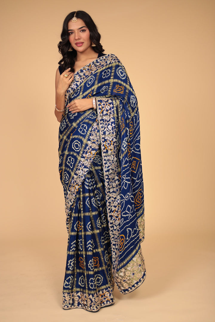 Ghatchola Bandhej Silk Saree with Gota Patti and Zardozi work