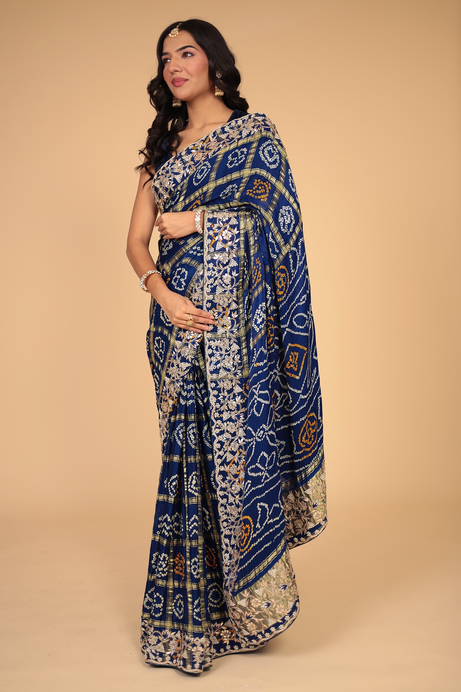 Ghatchola Bandhej Silk Saree with Gota Patti and Zardozi work