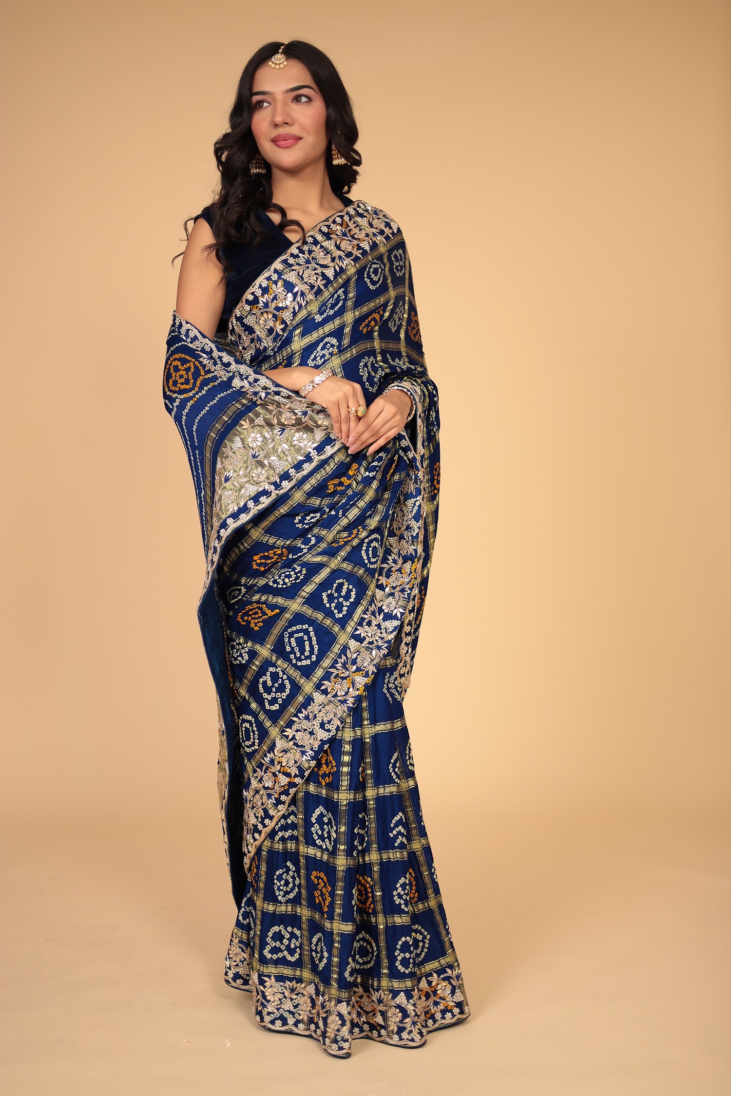 Ghatchola Bandhej Silk Saree with Gota Patti and Zardozi work