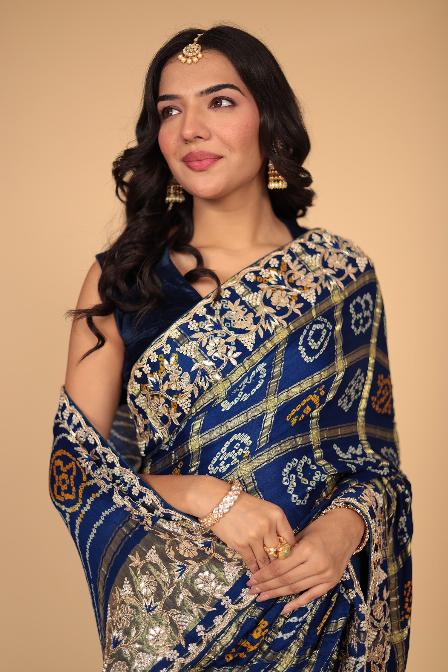 Ghatchola Bandhej Silk Saree with Gota Patti and Zardozi work