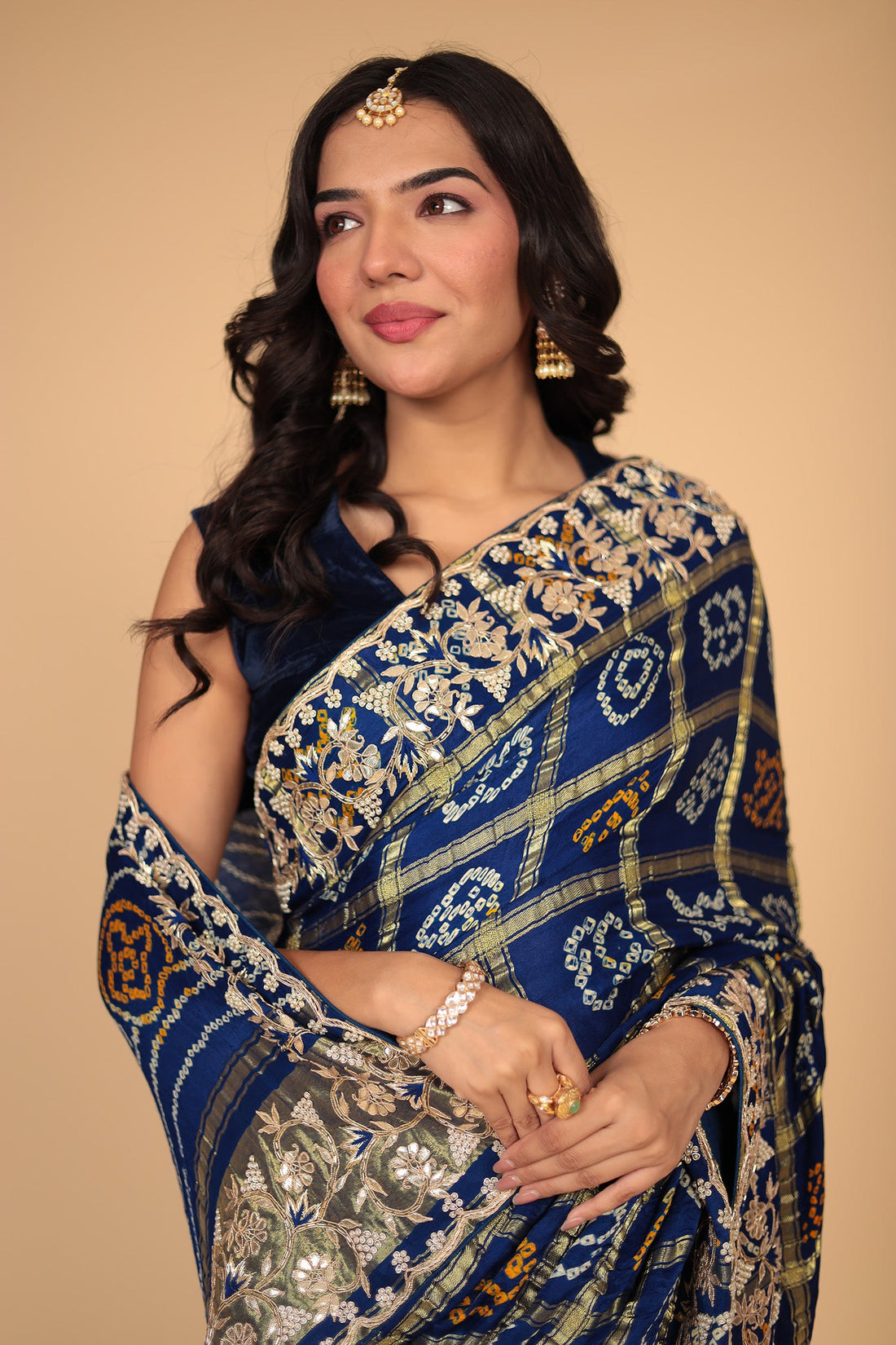 Ghatchola Bandhej Silk Saree with Gota Patti and Zardozi work