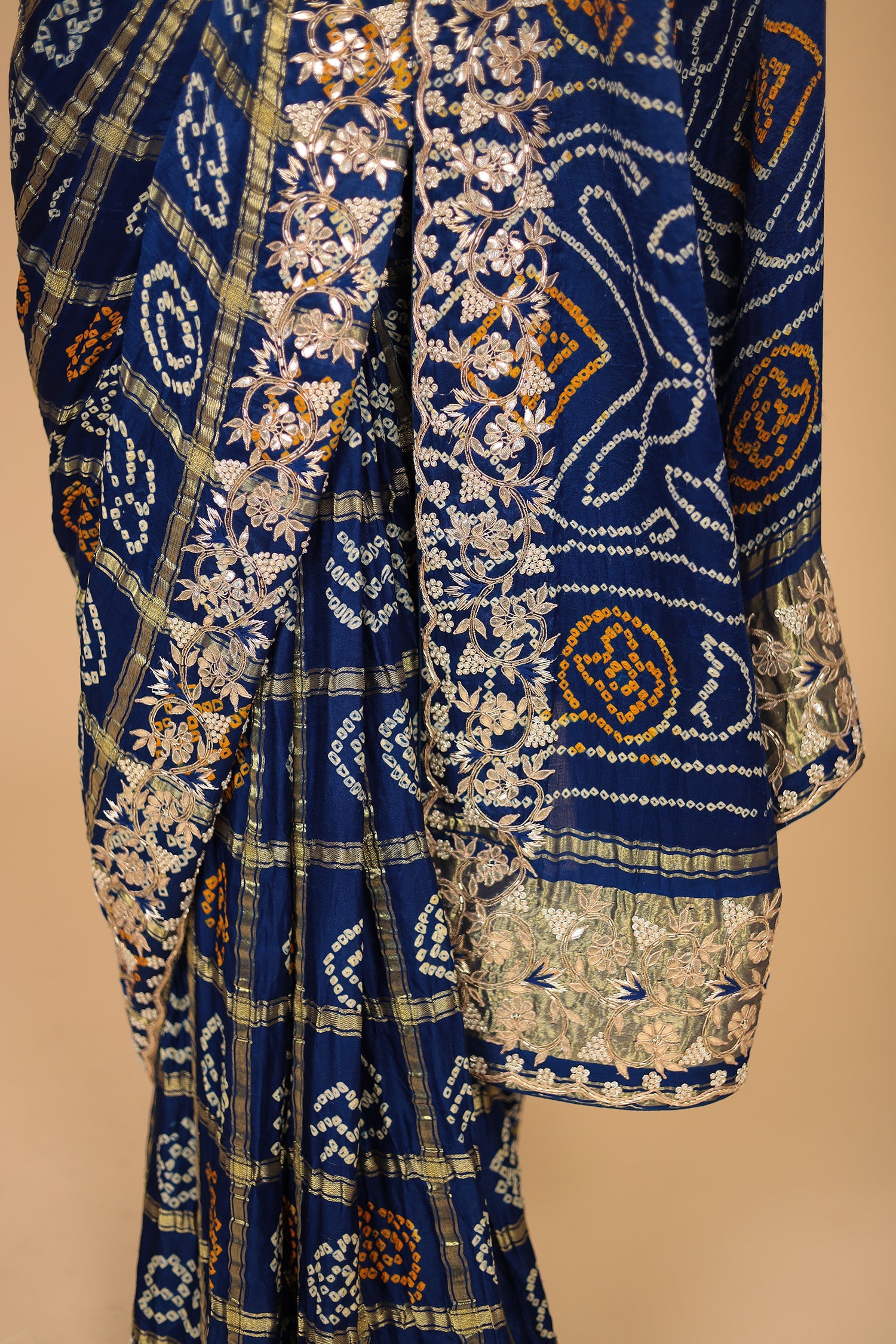 Ghatchola Bandhej Silk Saree with Gota Patti and Zardozi work