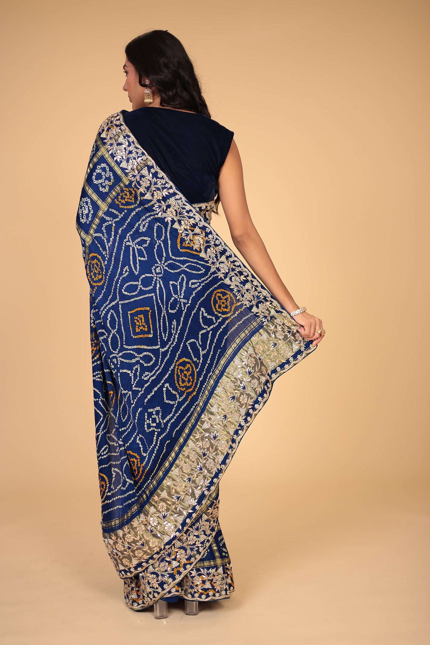 Ghatchola Bandhej Silk Saree with Gota Patti and Zardozi work