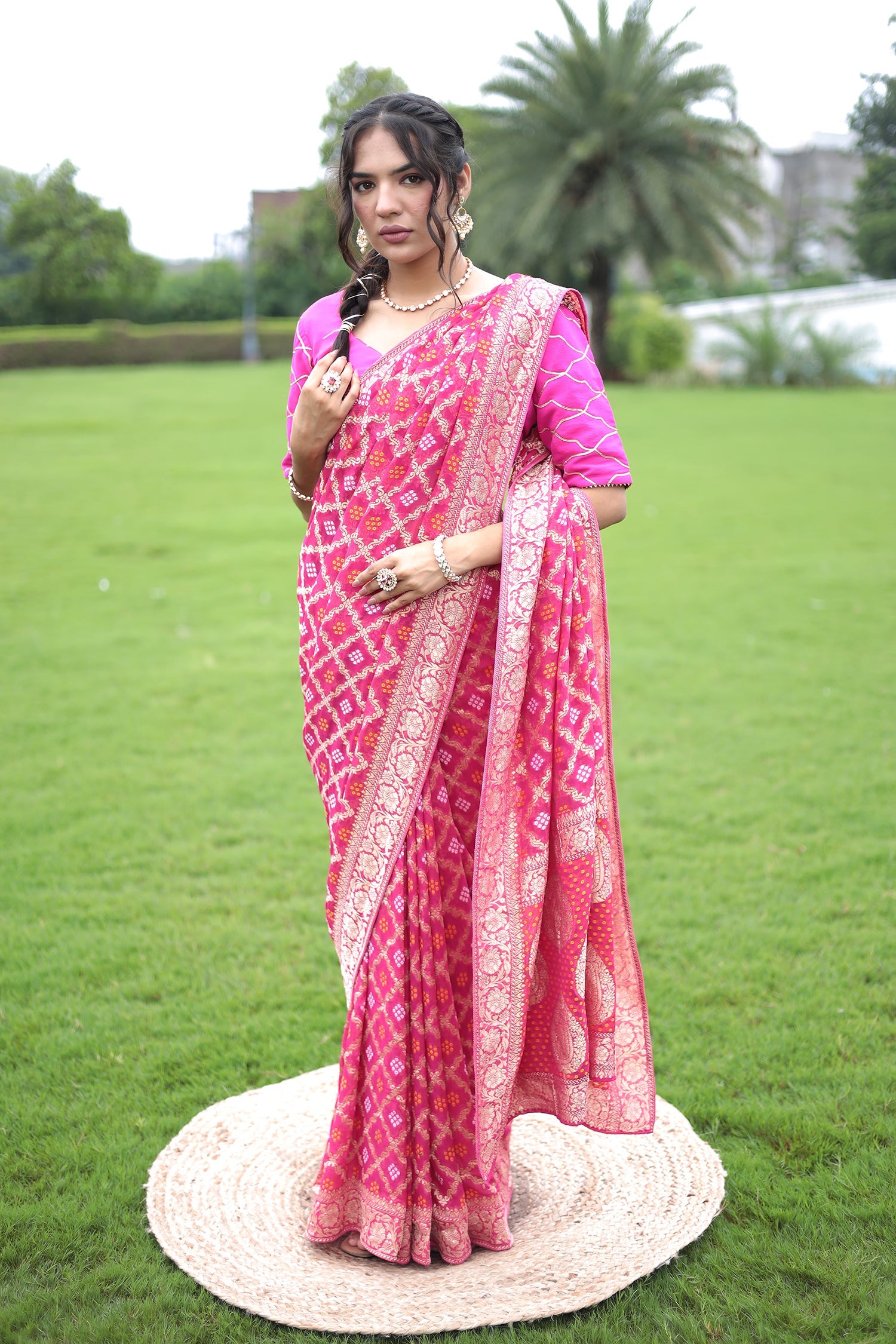 Powerloom Bandhej Look Saree