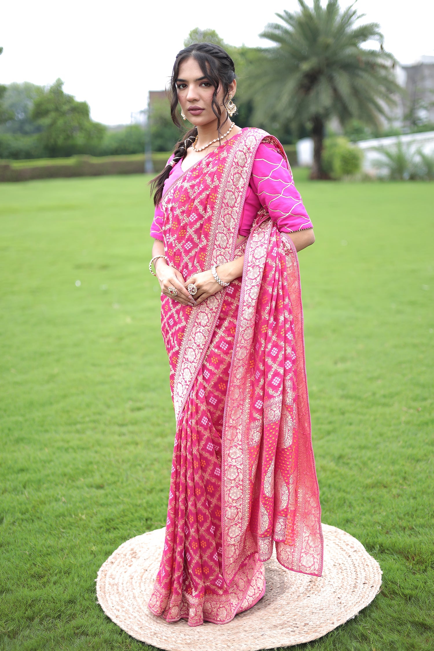 Powerloom Bandhej Look Saree