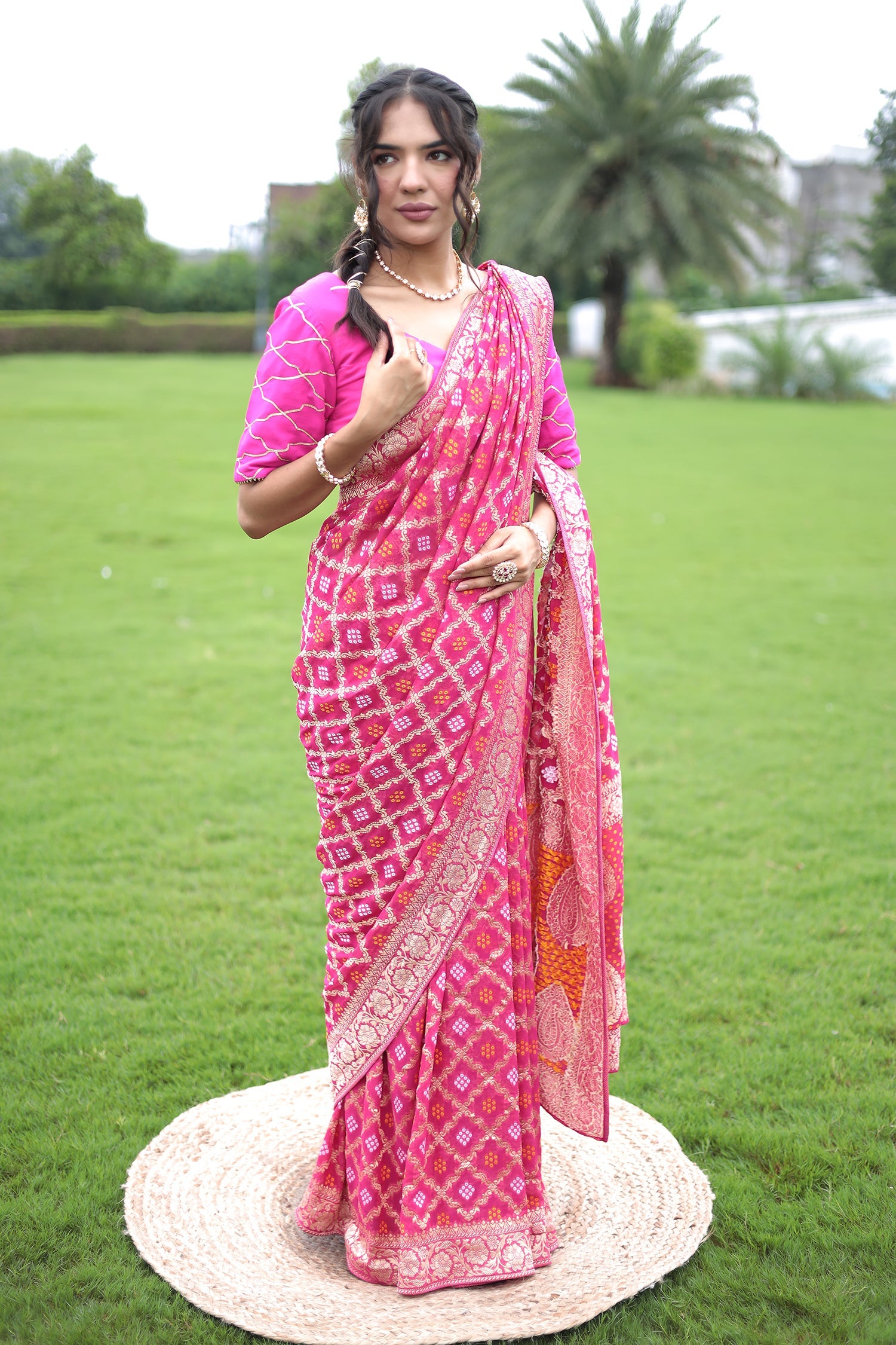 Powerloom Bandhej Look Saree