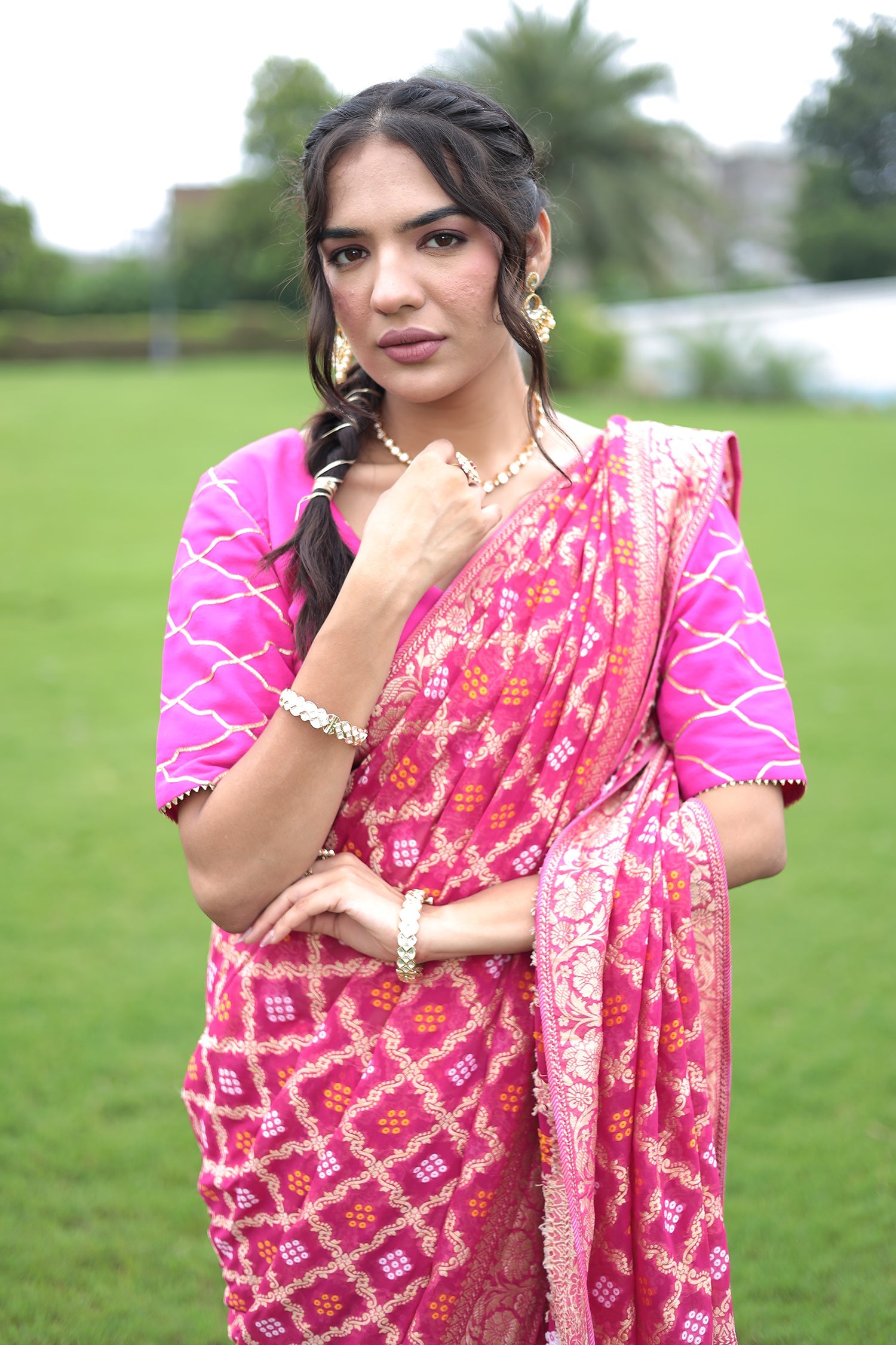Powerloom Bandhej Look Saree