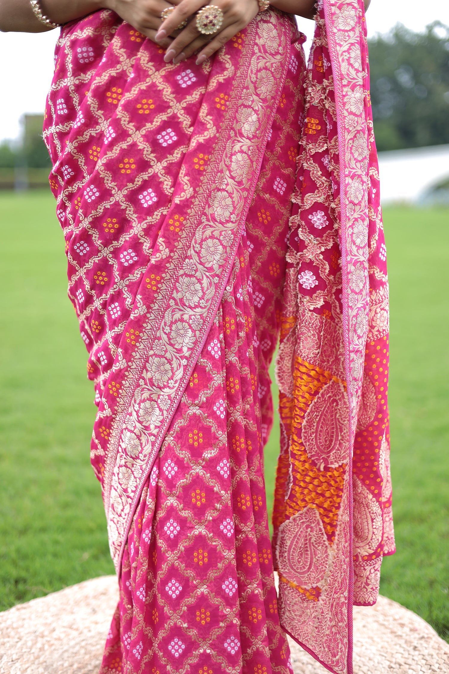 Powerloom Bandhej Look Saree