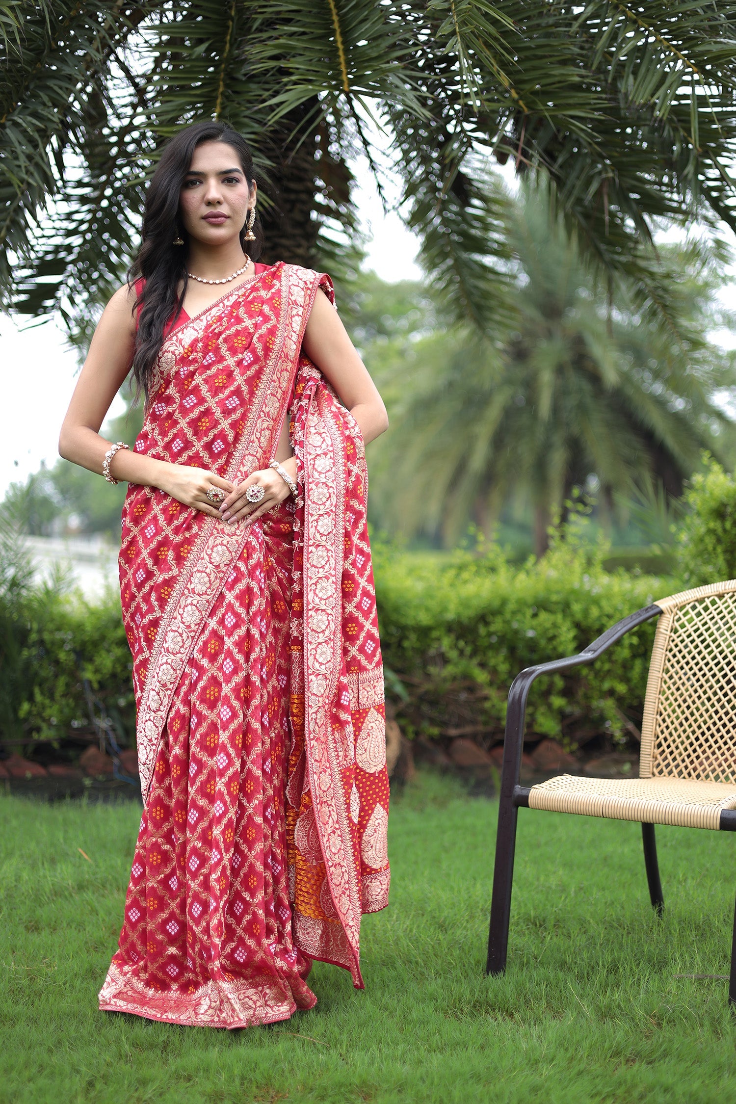 Powerloom Bandhej Look Saree