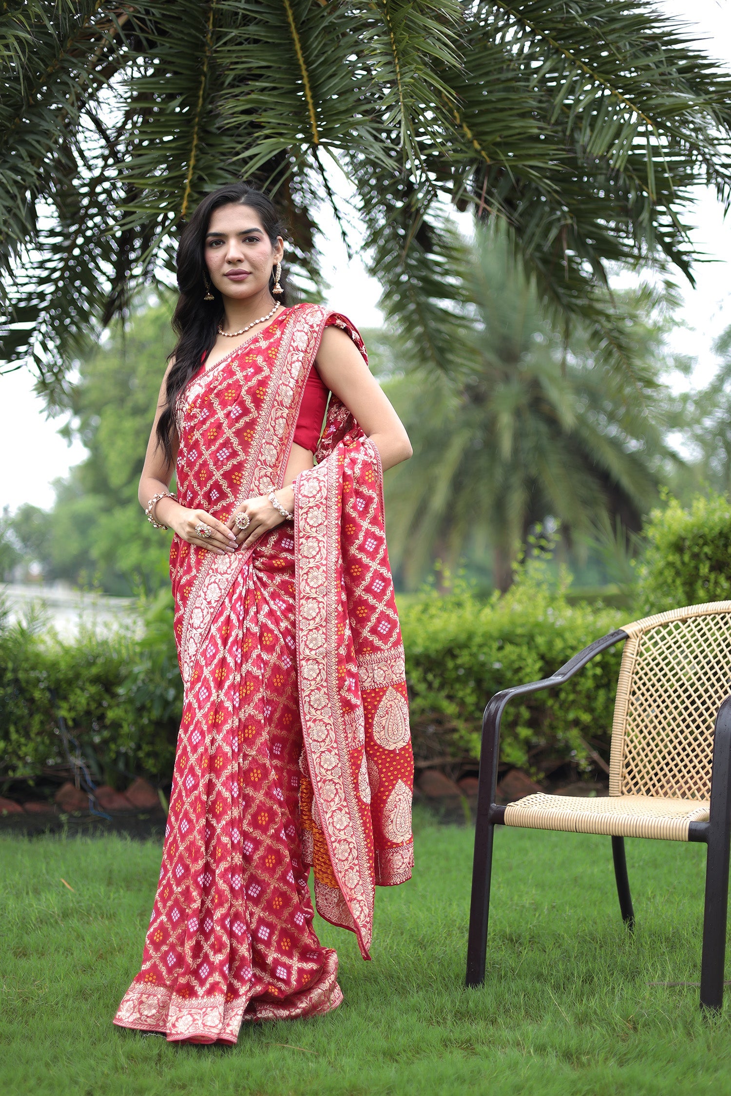 Powerloom Bandhej Look Saree