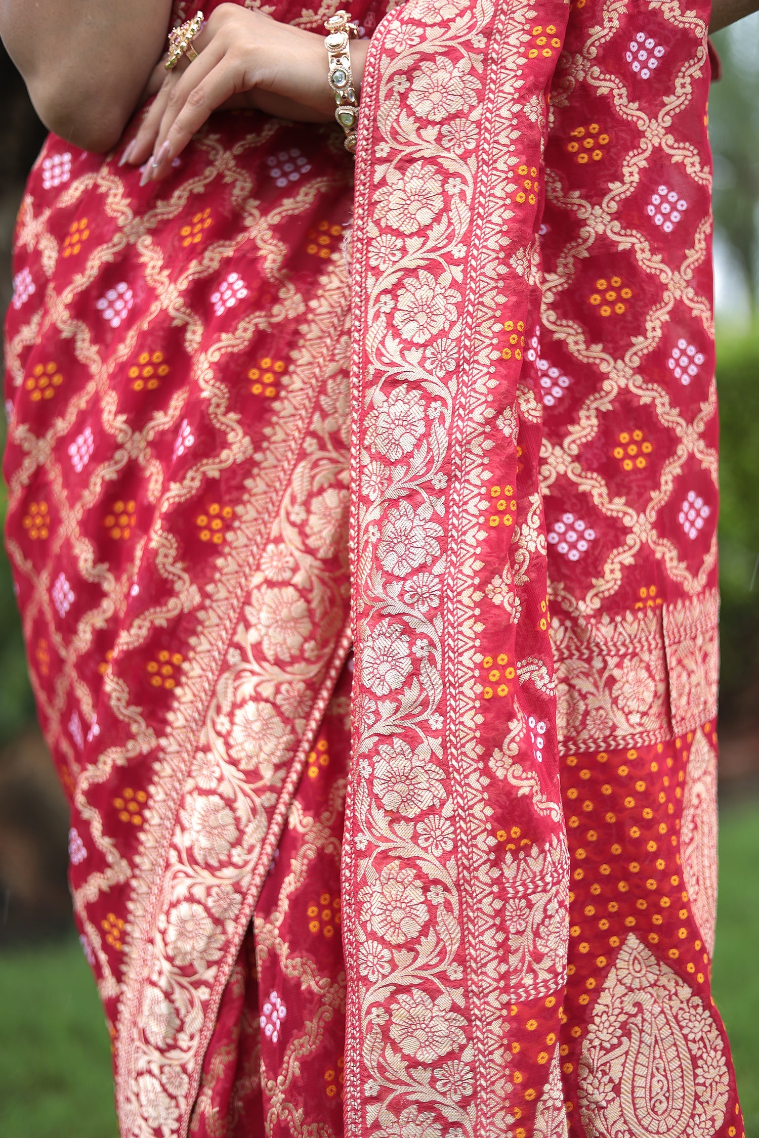 Powerloom Bandhej Look Saree