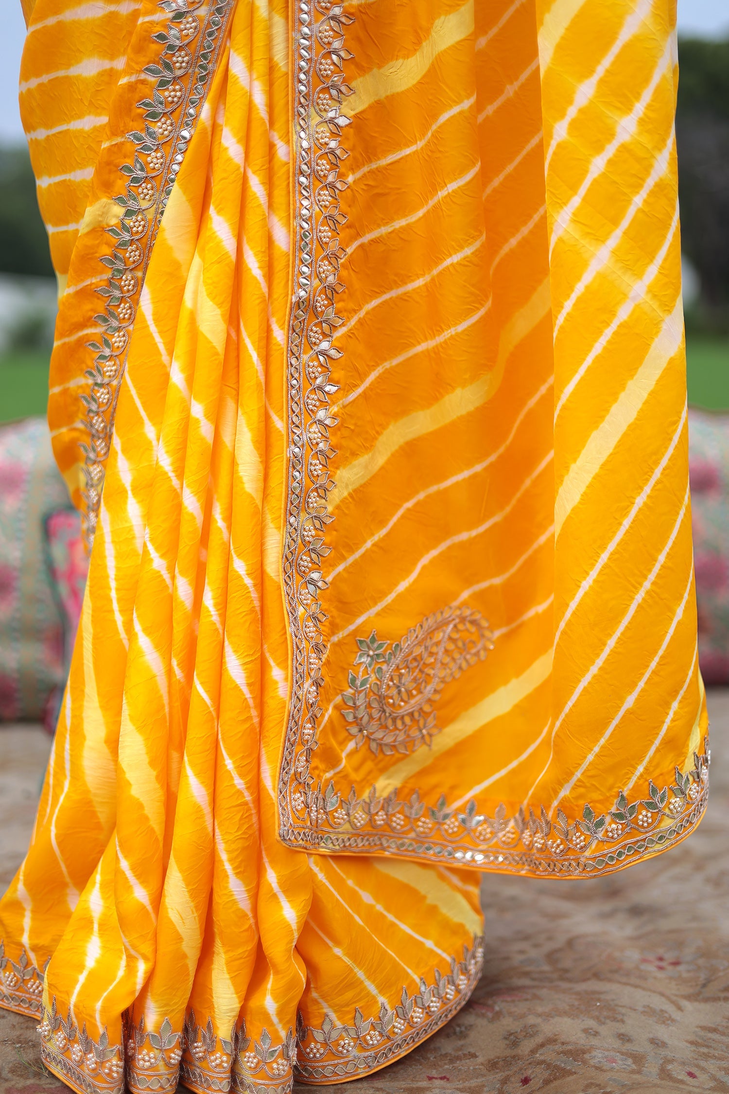 Leheriya Silk Saree with Dori and Gota Patti work