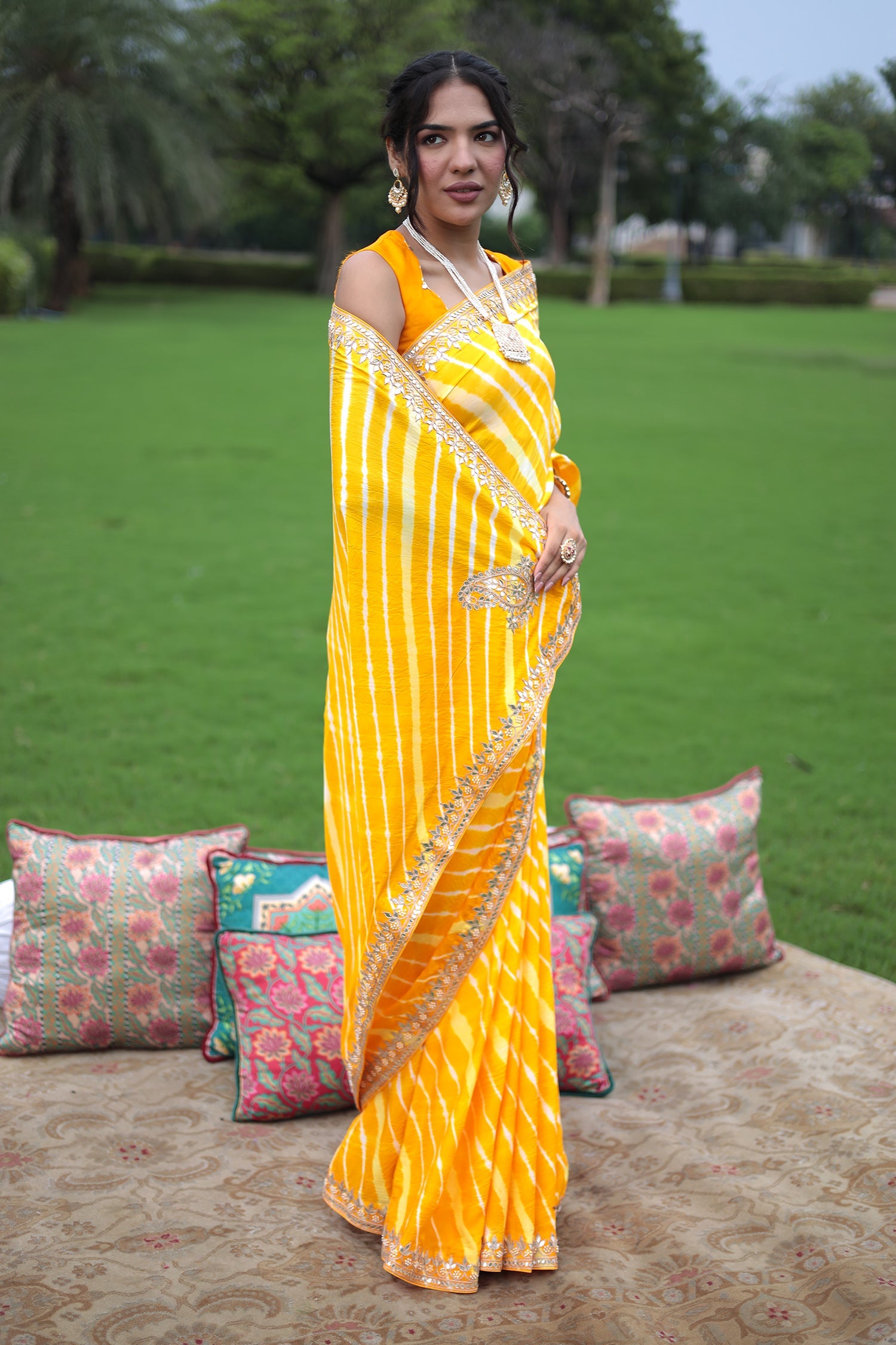 Leheriya Silk Saree with Dori and Gota Patti work