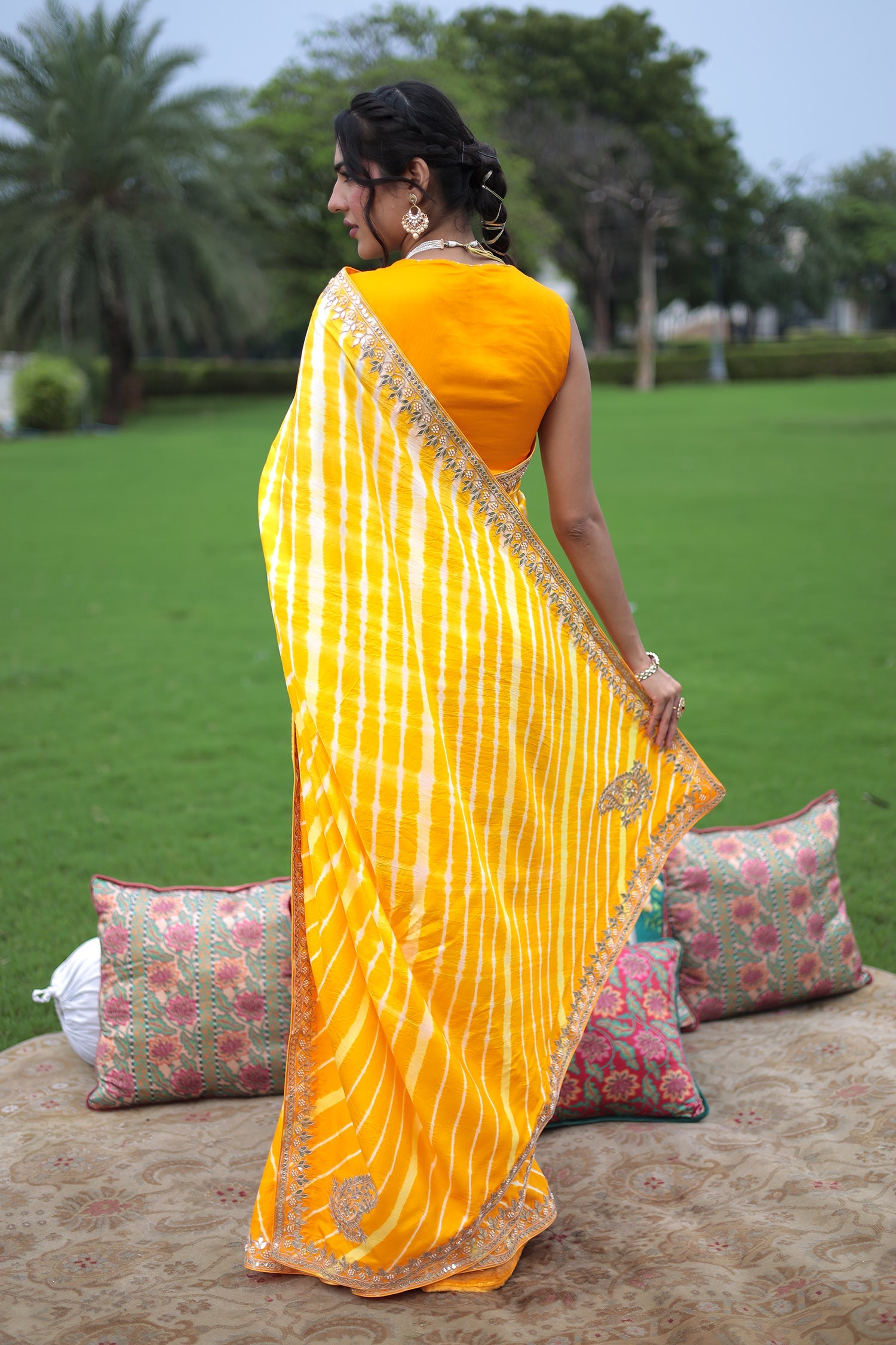 Leheriya Silk Saree with Dori and Gota Patti work