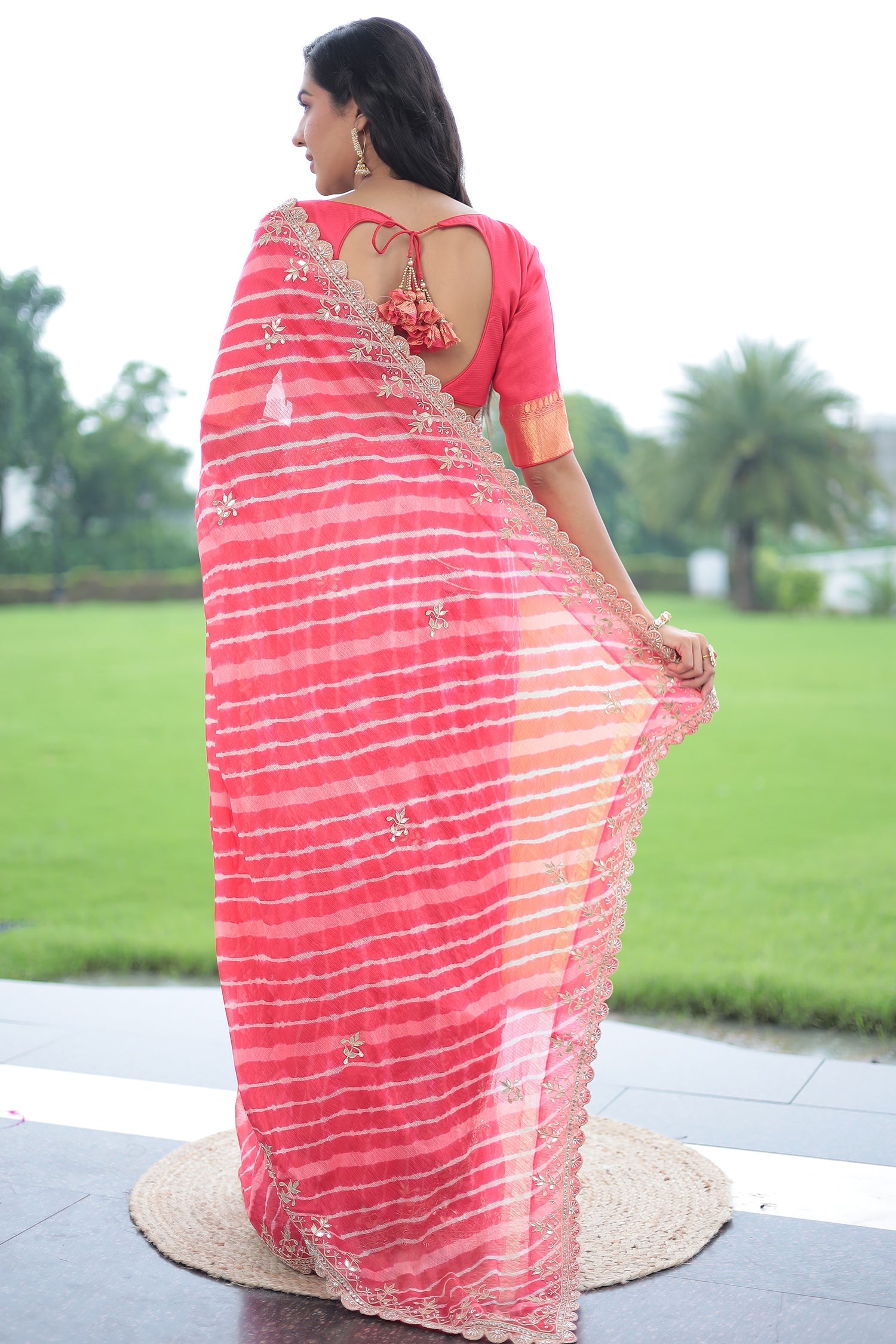 Leheriya Kota doria Saree with Gota work