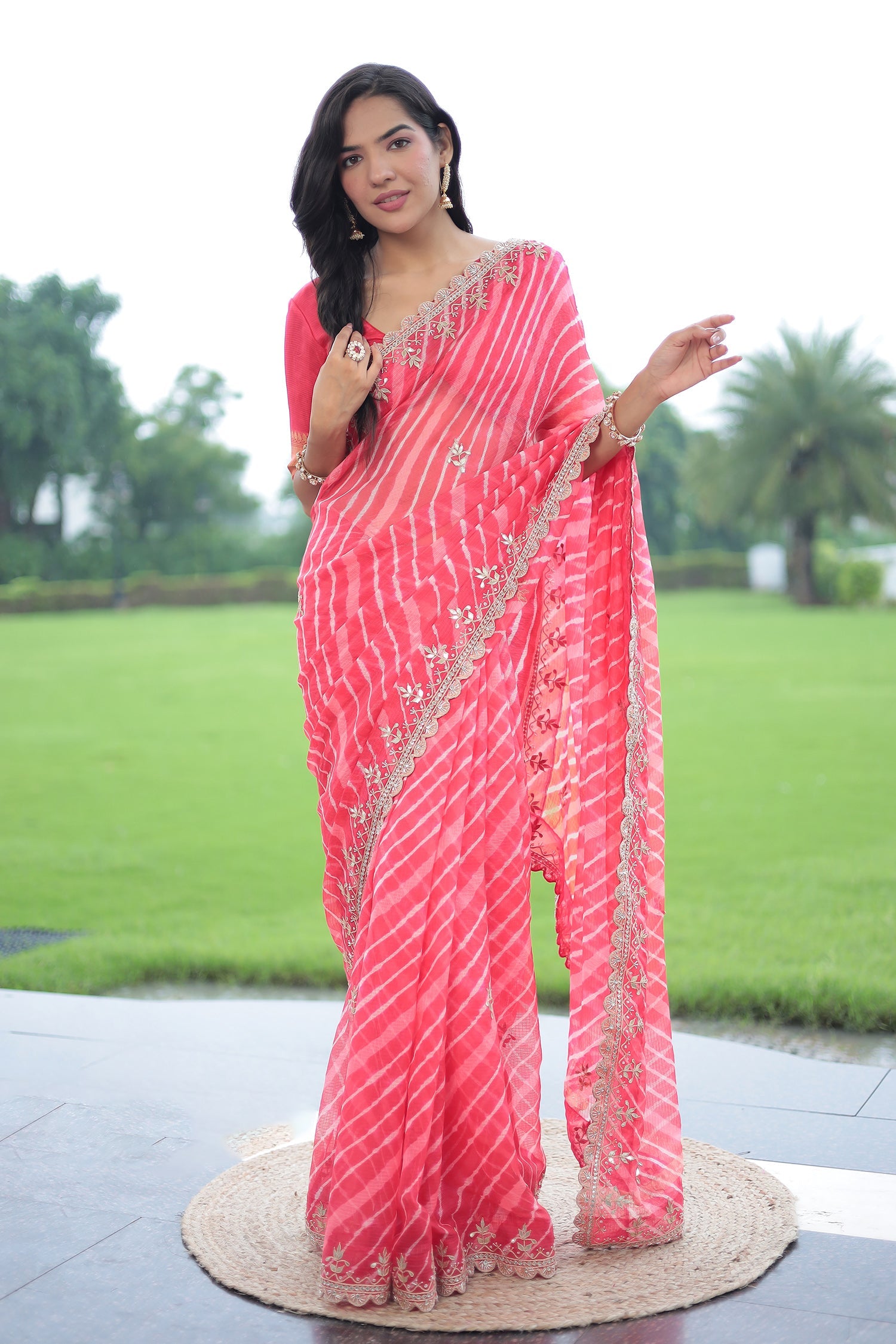 Leheriya Kota doria Saree with Gota work