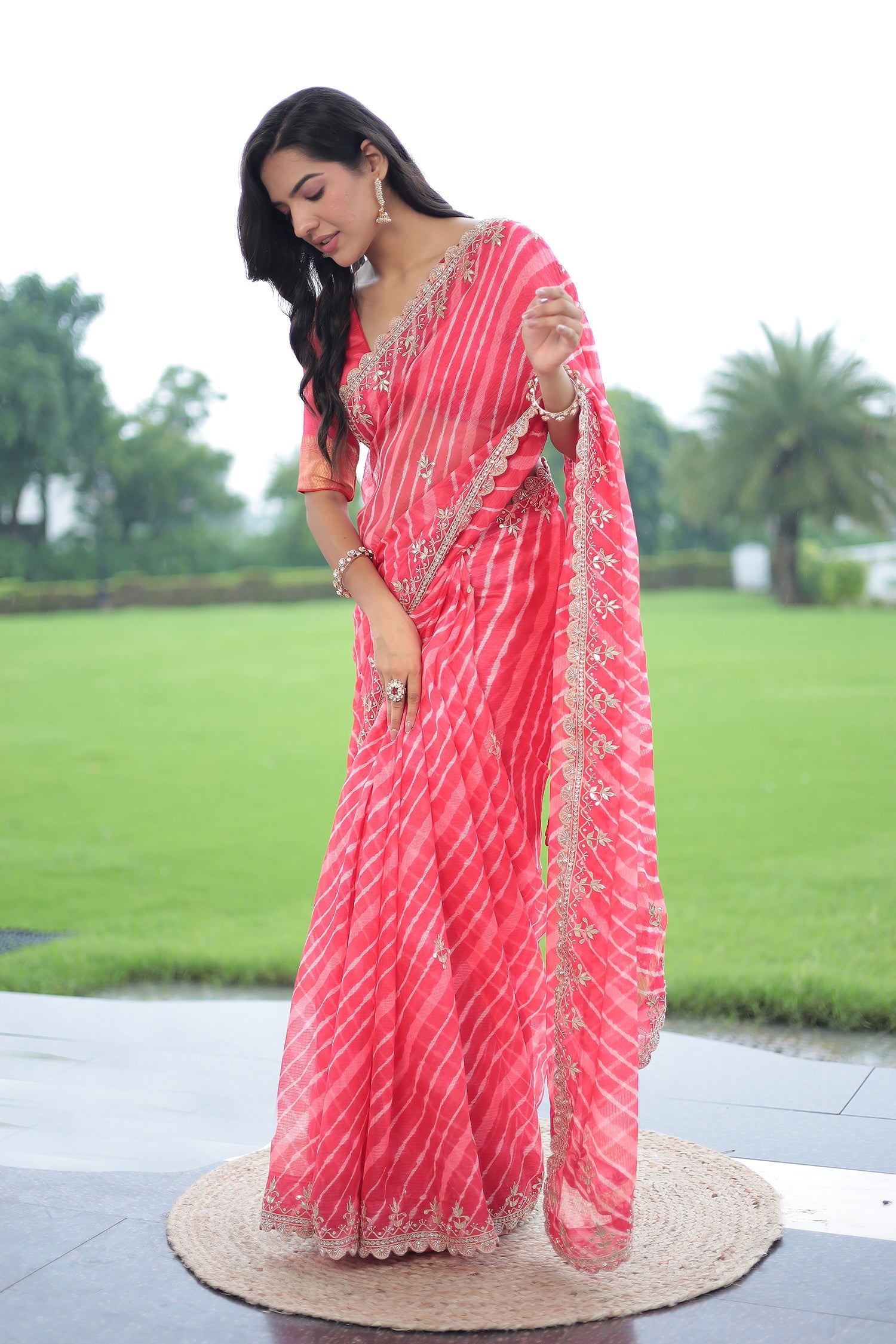 Leheriya Kota doria Saree with Gota work