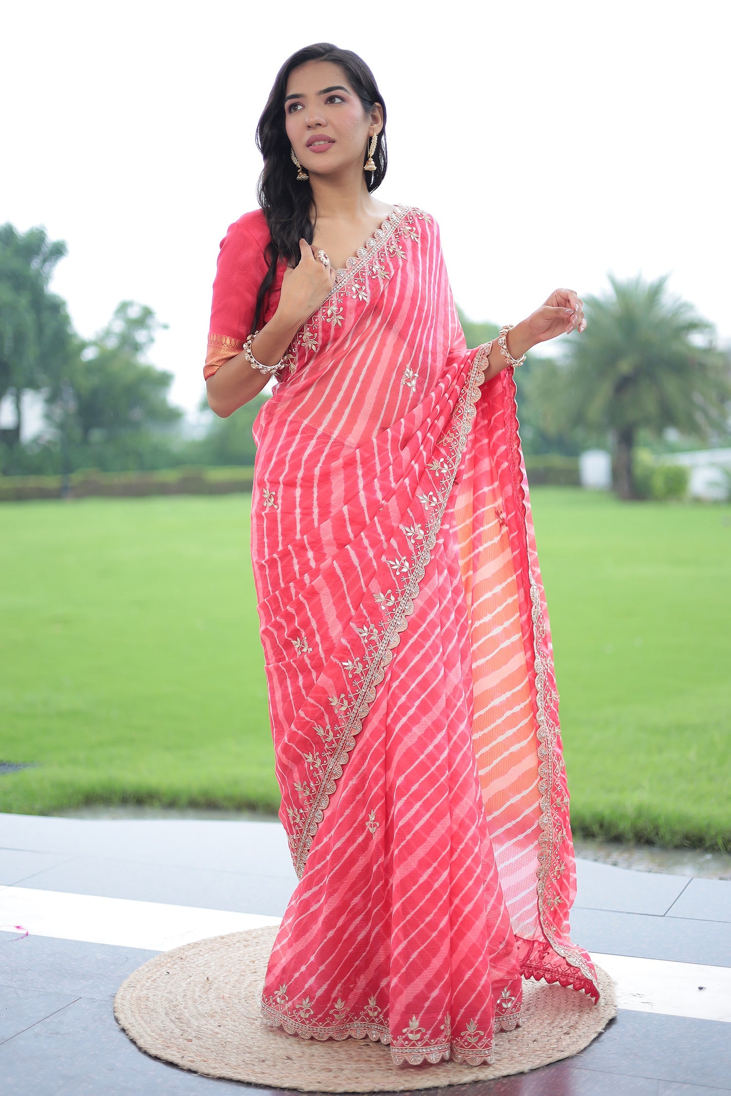 Leheriya Kota doria Saree with Gota work