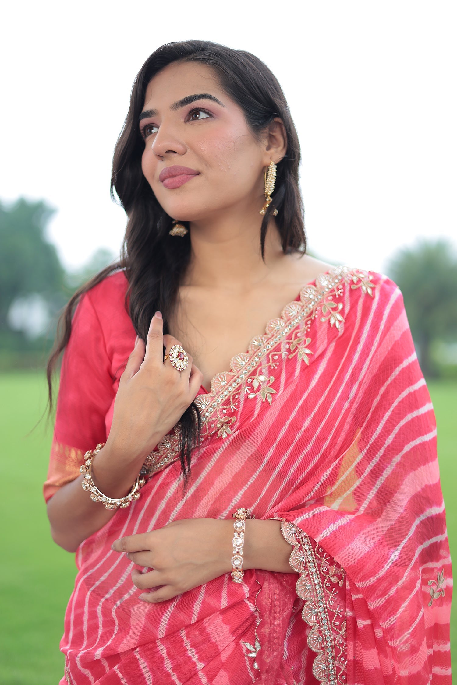 Leheriya Kota doria Saree with Gota work