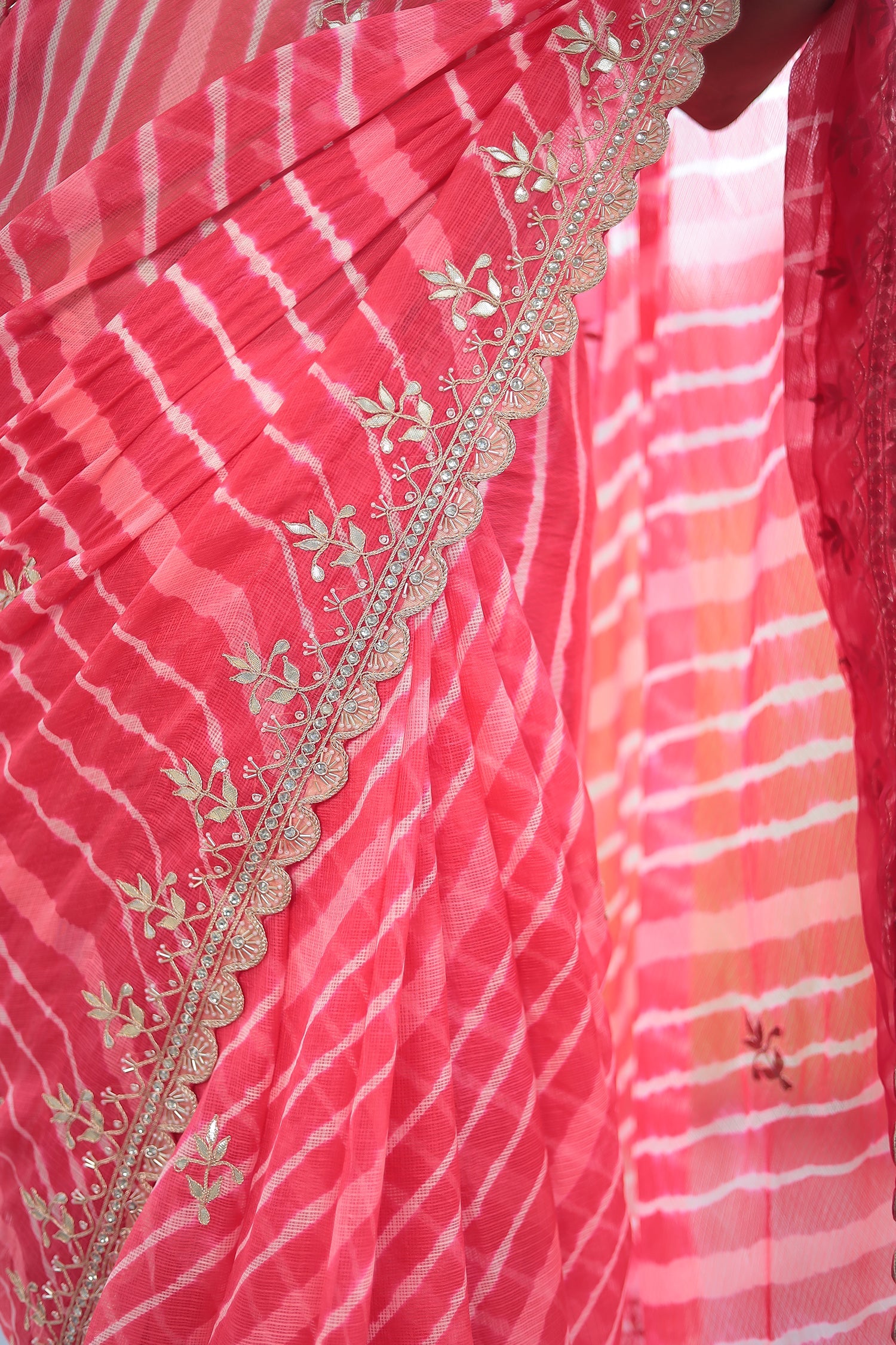 Leheriya Kota doria Saree with Gota work