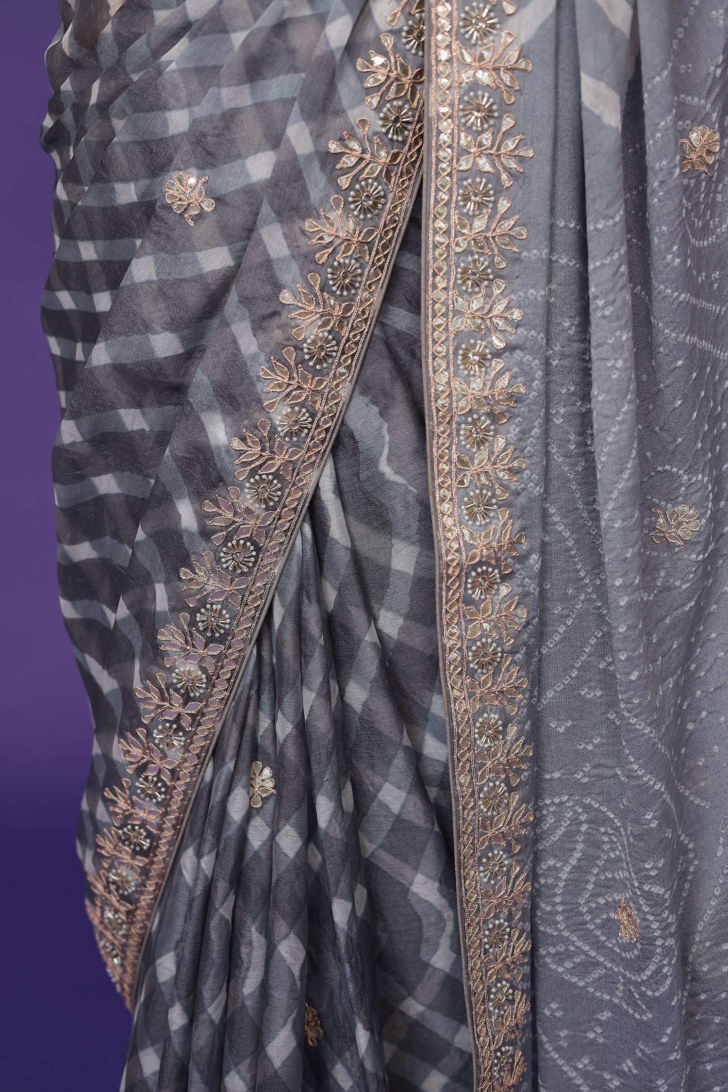 Leheriya Bandhej Georgette Saree Embellished with Gota Patti work