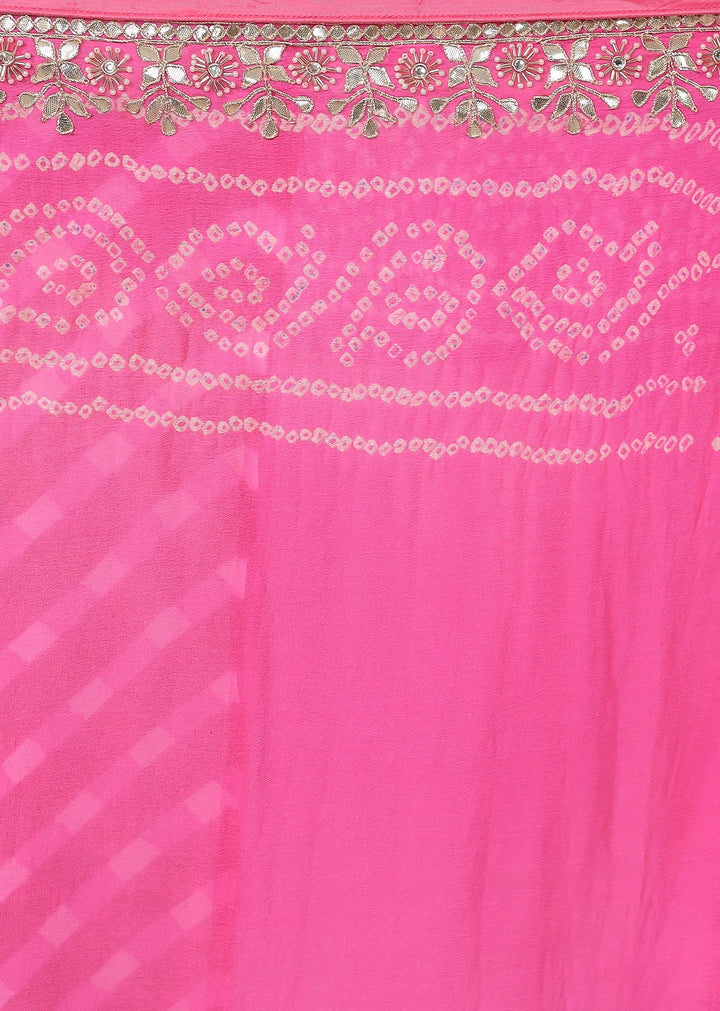 Leheriya Bandhej Georgette Saree Embellished with Gota Patti work