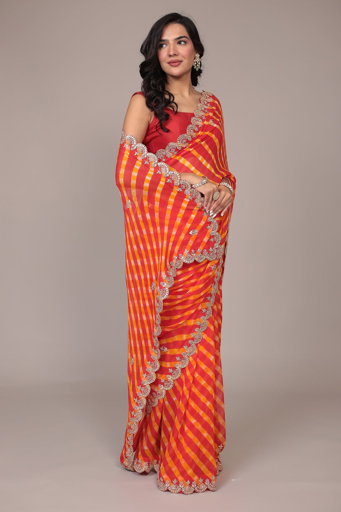Leheriya Georgette Saree with Gota Patti and Pearl work