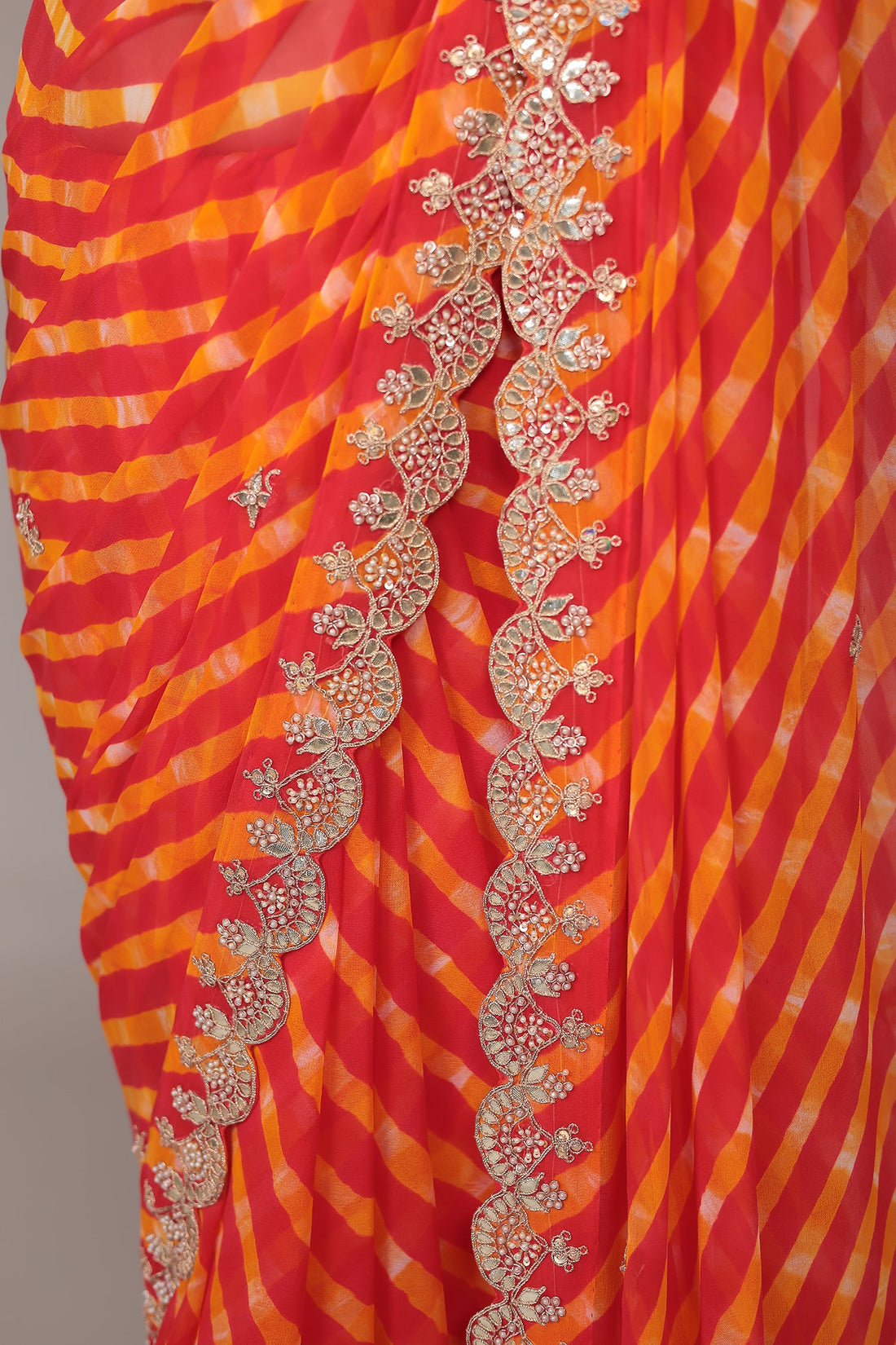 Leheriya Georgette Saree with Gota Patti and Pearl work