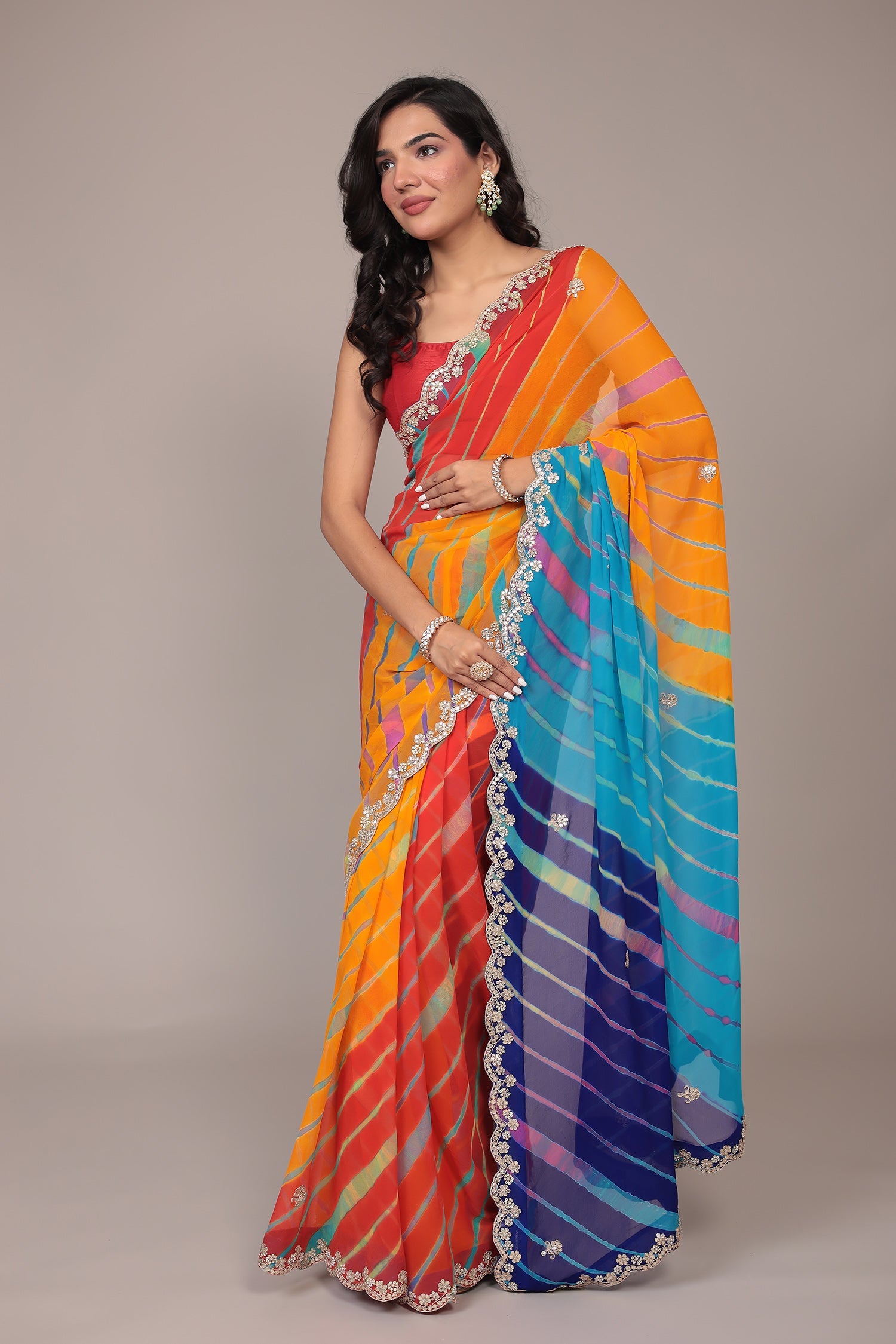 Leheriya Georgette Saree with Gota Patti work