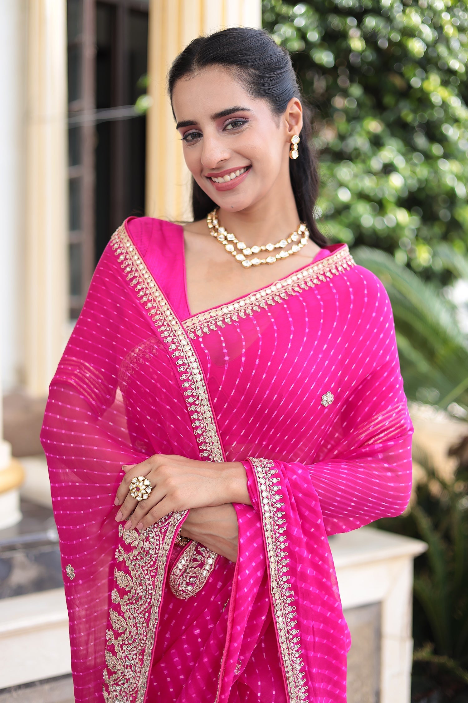 Mothra Georgette Saree with Intricate Dori, Gota Patti & Pearl Work