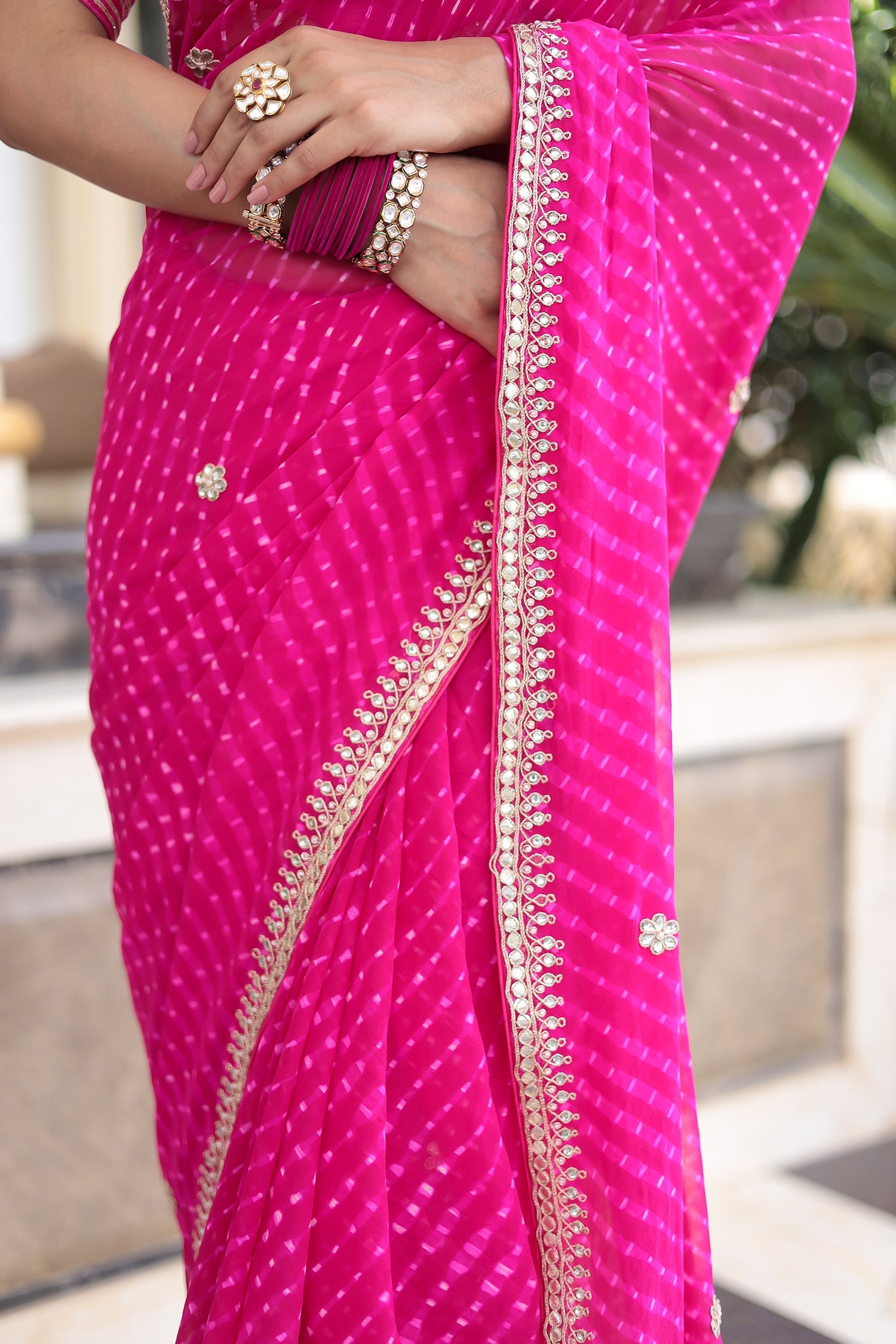 Mothra Georgette Saree with Intricate Dori, Gota Patti & Pearl Work