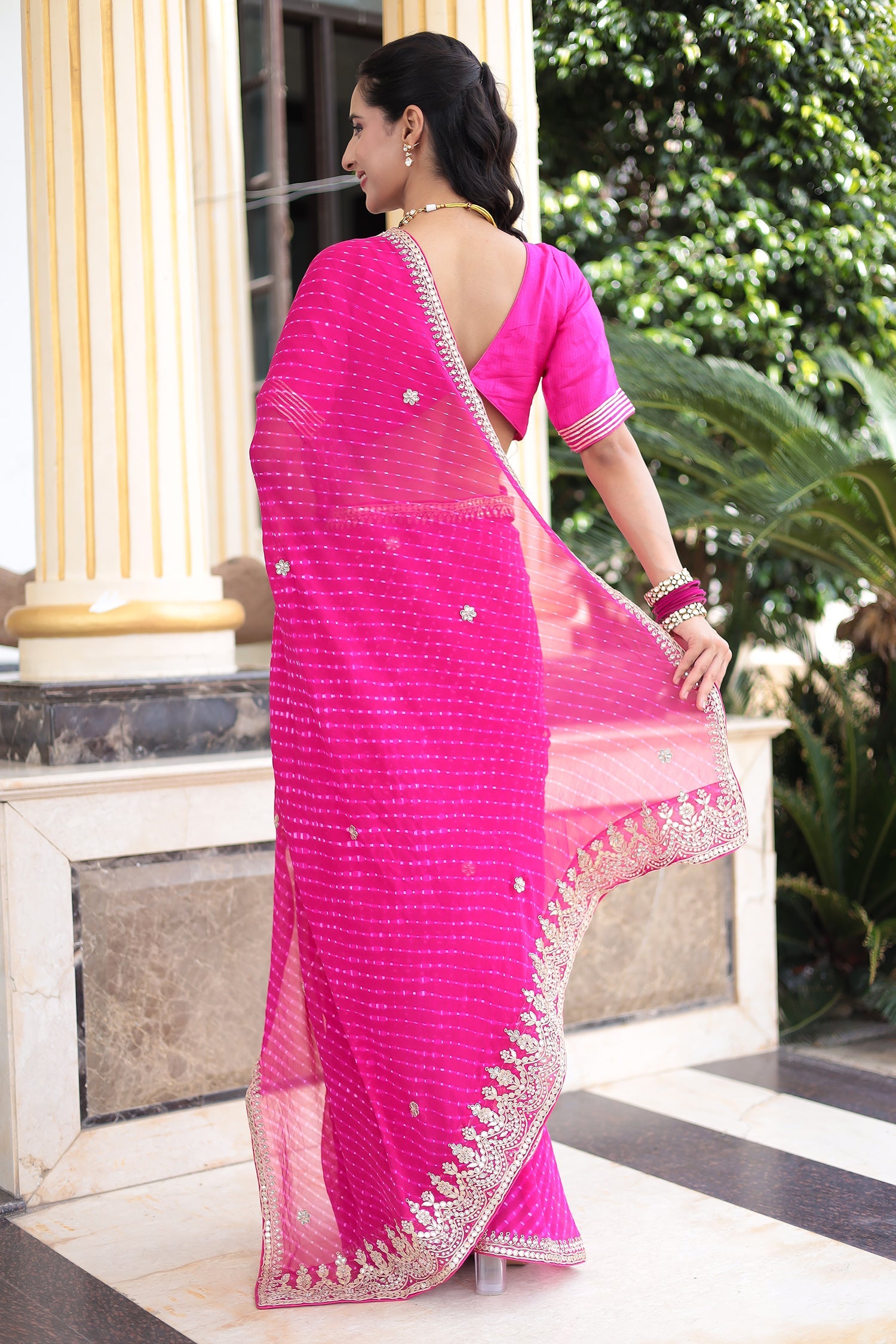 Mothra Georgette Saree with Intricate Dori, Gota Patti & Pearl Work