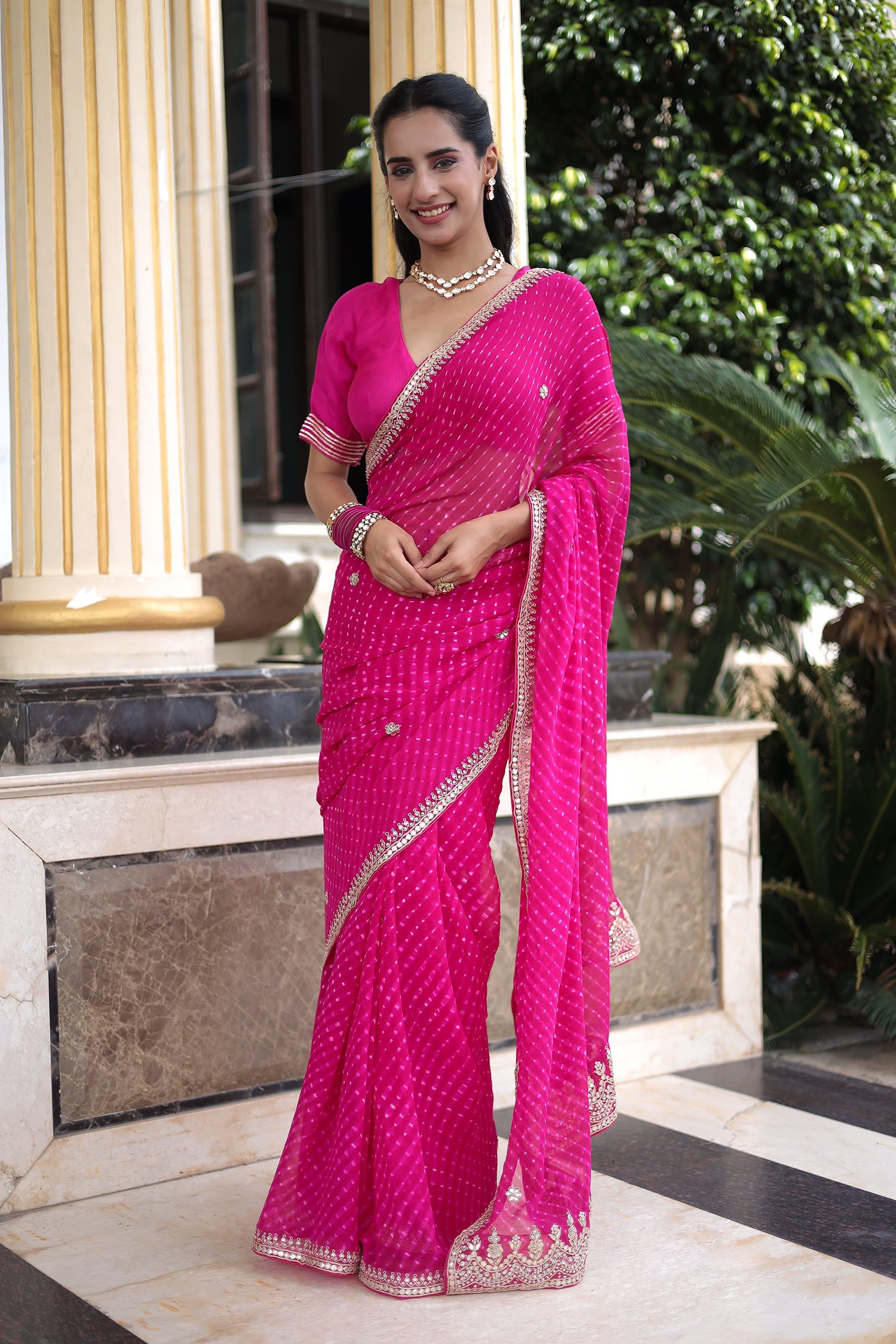 Mothra Georgette Saree with Intricate Dori, Gota Patti & Pearl Work