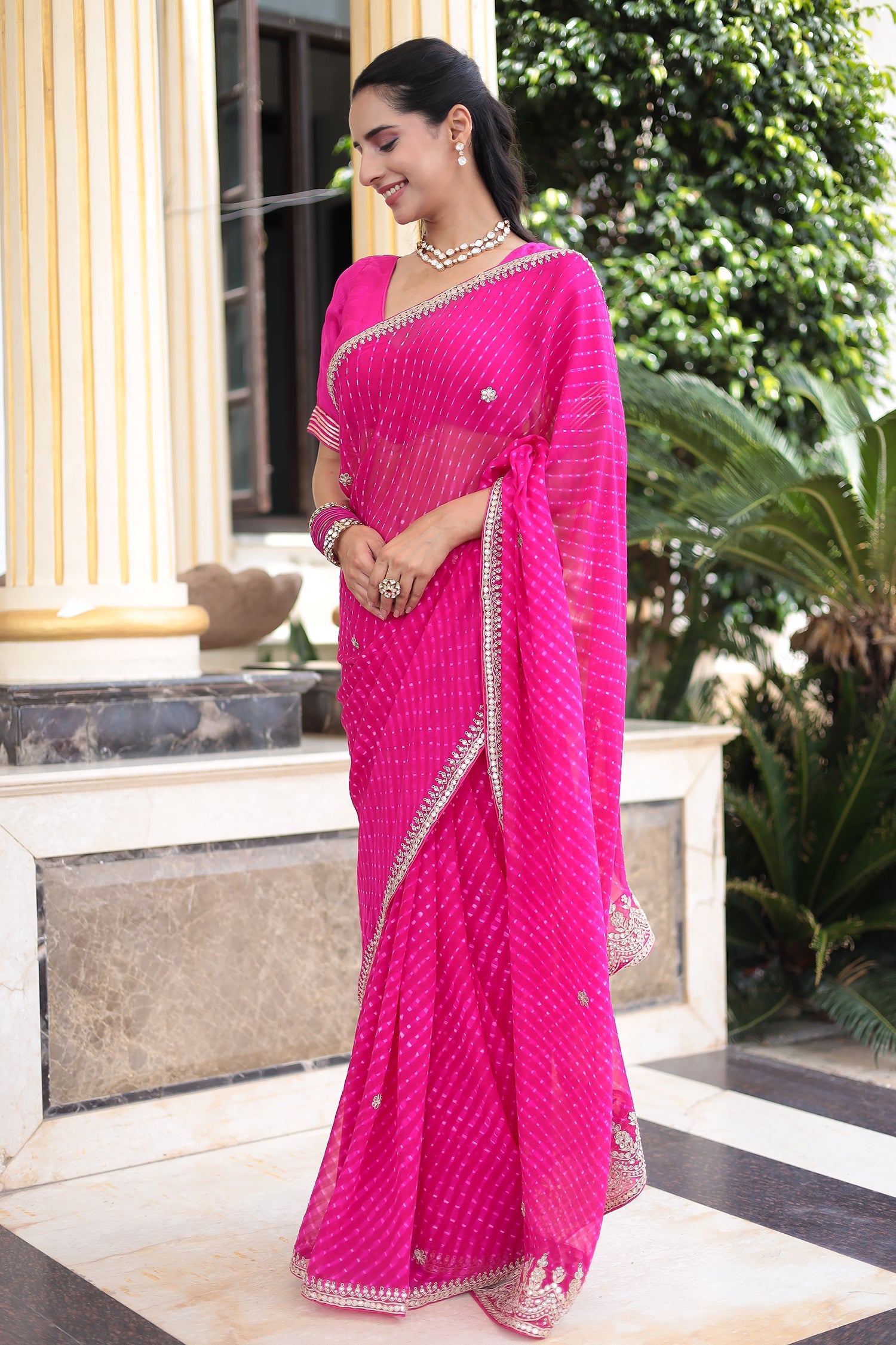 Mothra Georgette Saree with Intricate Dori, Gota Patti & Pearl Work