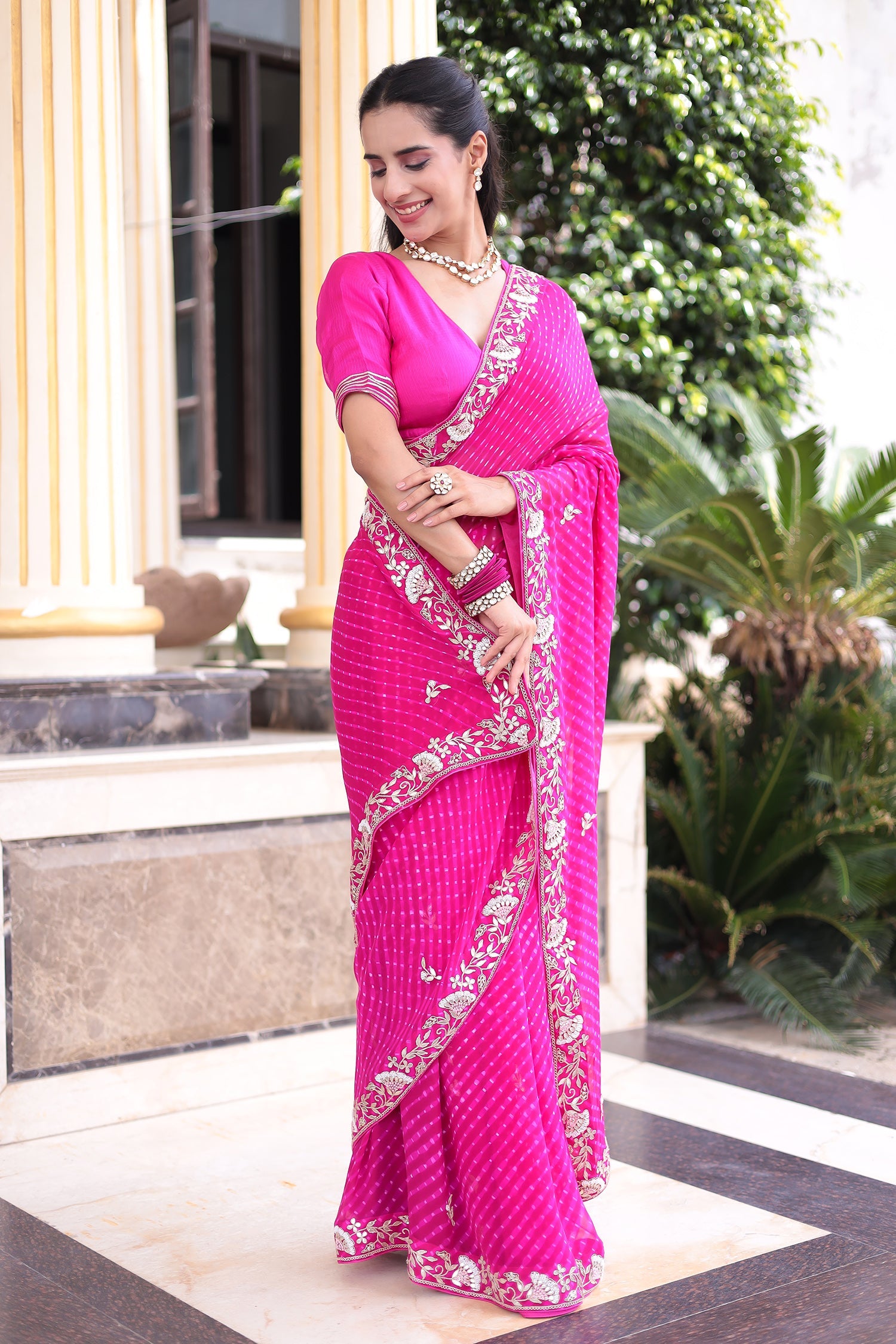 Mothra Georgette Saree with Intricate Dori, Gota Patti & Pearl Work