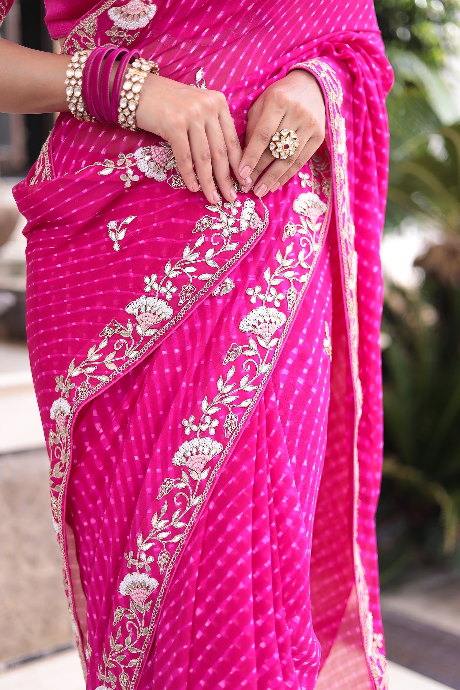 Mothra Georgette Saree with Intricate Dori, Gota Patti & Pearl Work