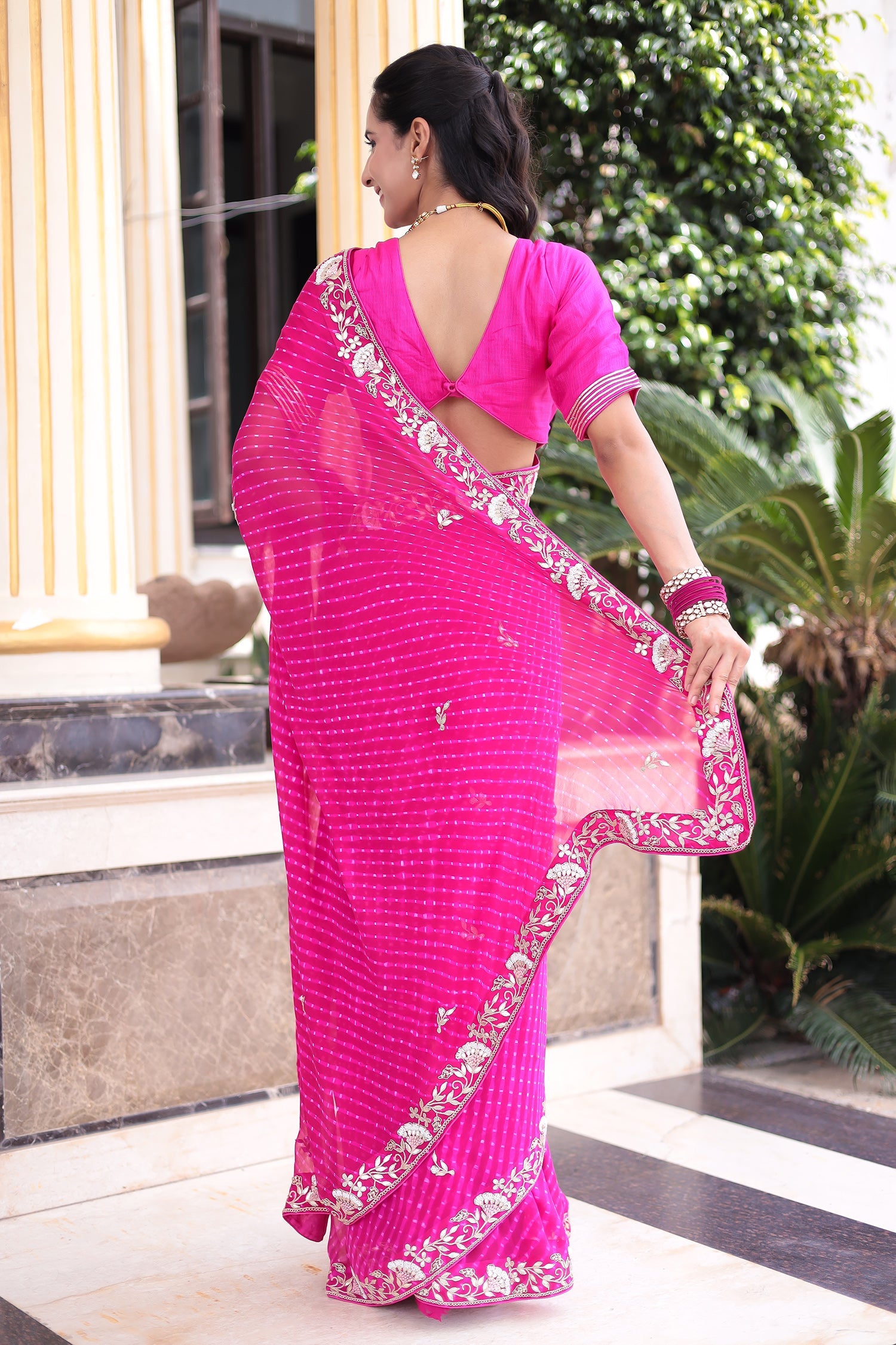 Mothra Georgette Saree with Intricate Dori, Gota Patti & Pearl Work