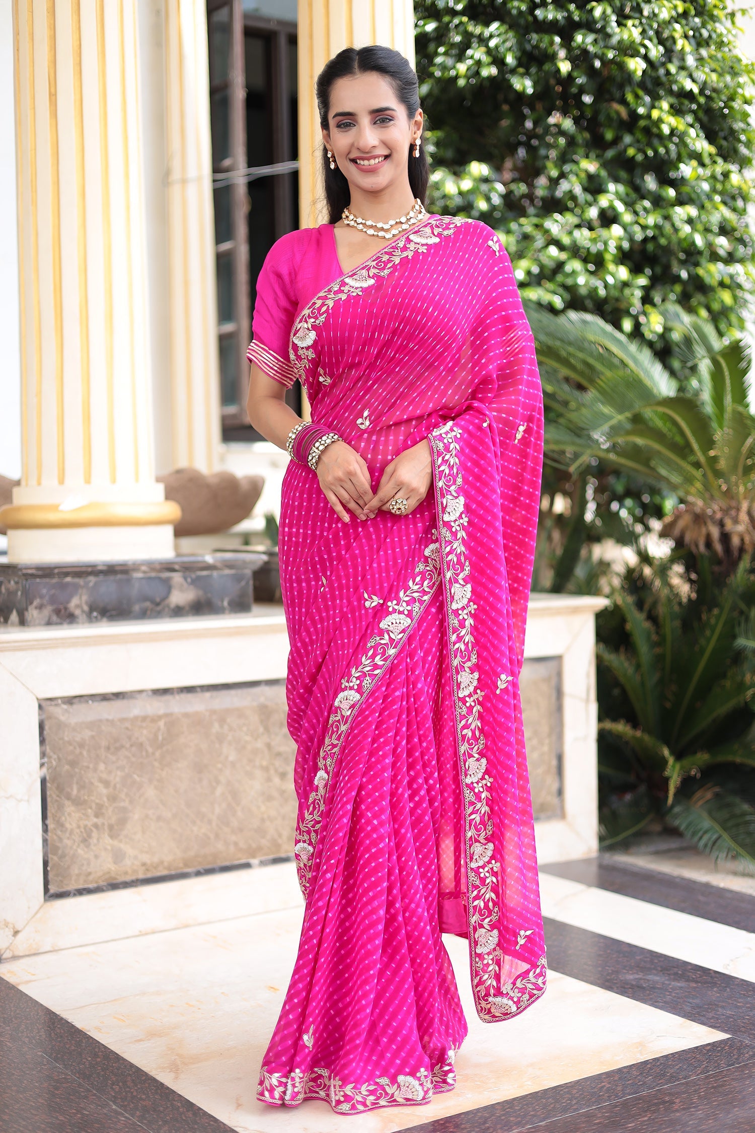 Mothra Georgette Saree with Intricate Dori, Gota Patti & Pearl Work
