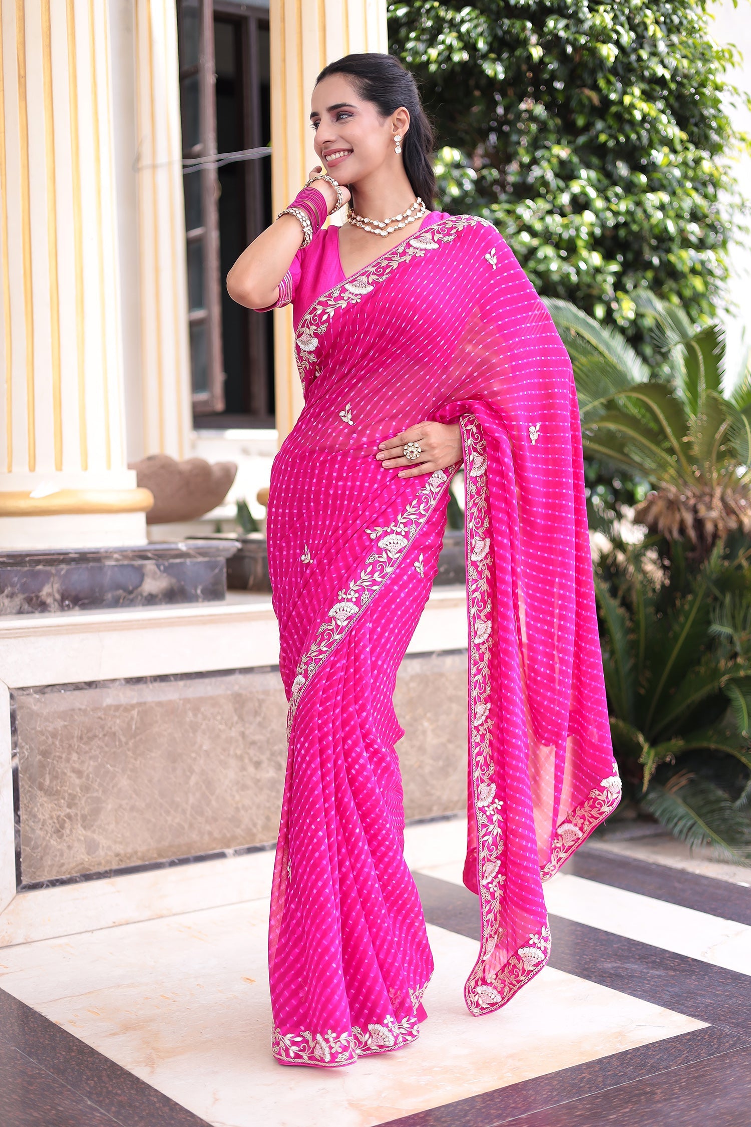 Mothra Georgette Saree with Intricate Dori, Gota Patti & Pearl Work