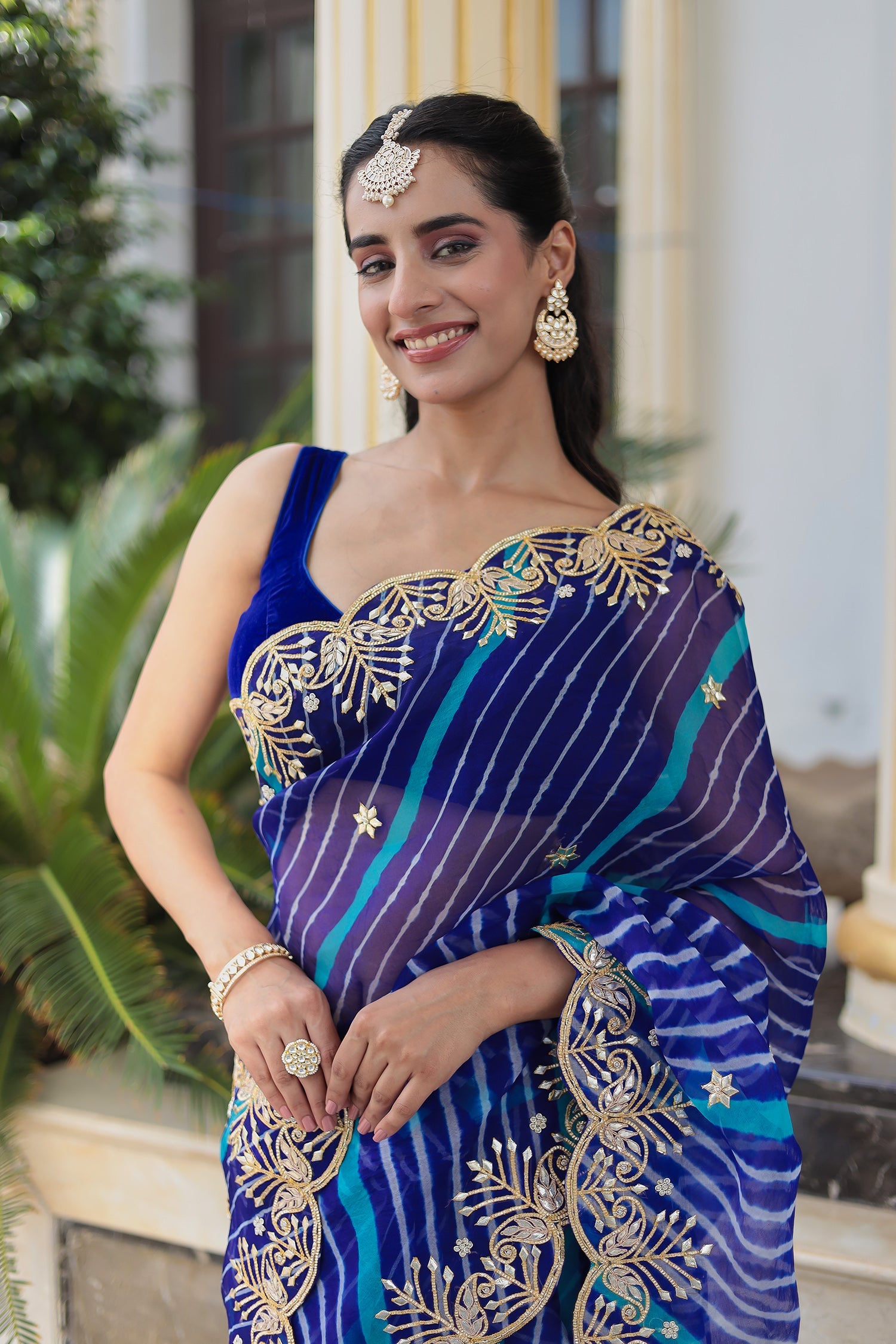 Graceful Leheriya Saree in Organza with Traditional Gota Patti