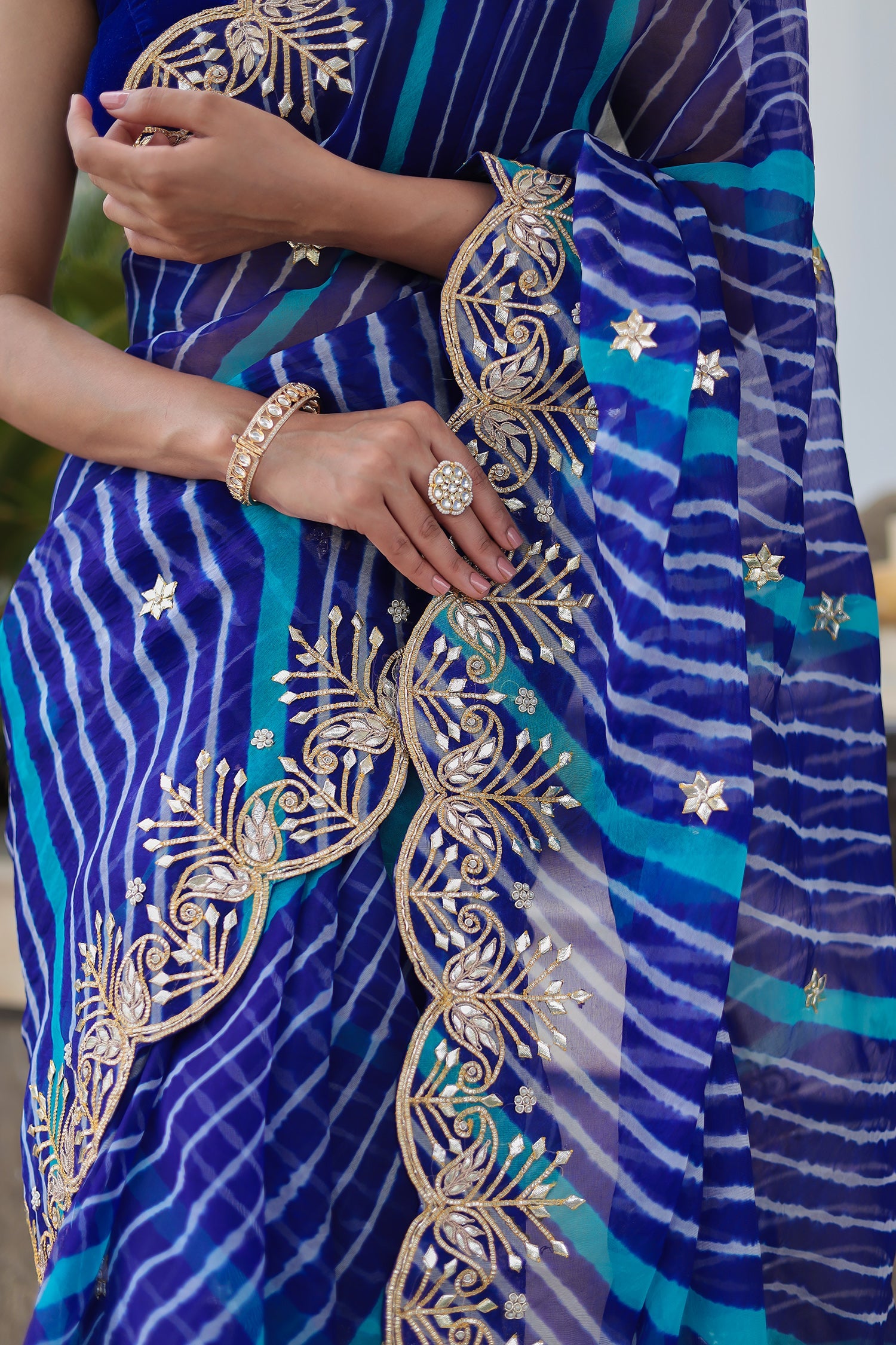 Graceful Leheriya Saree in Organza with Traditional Gota Patti