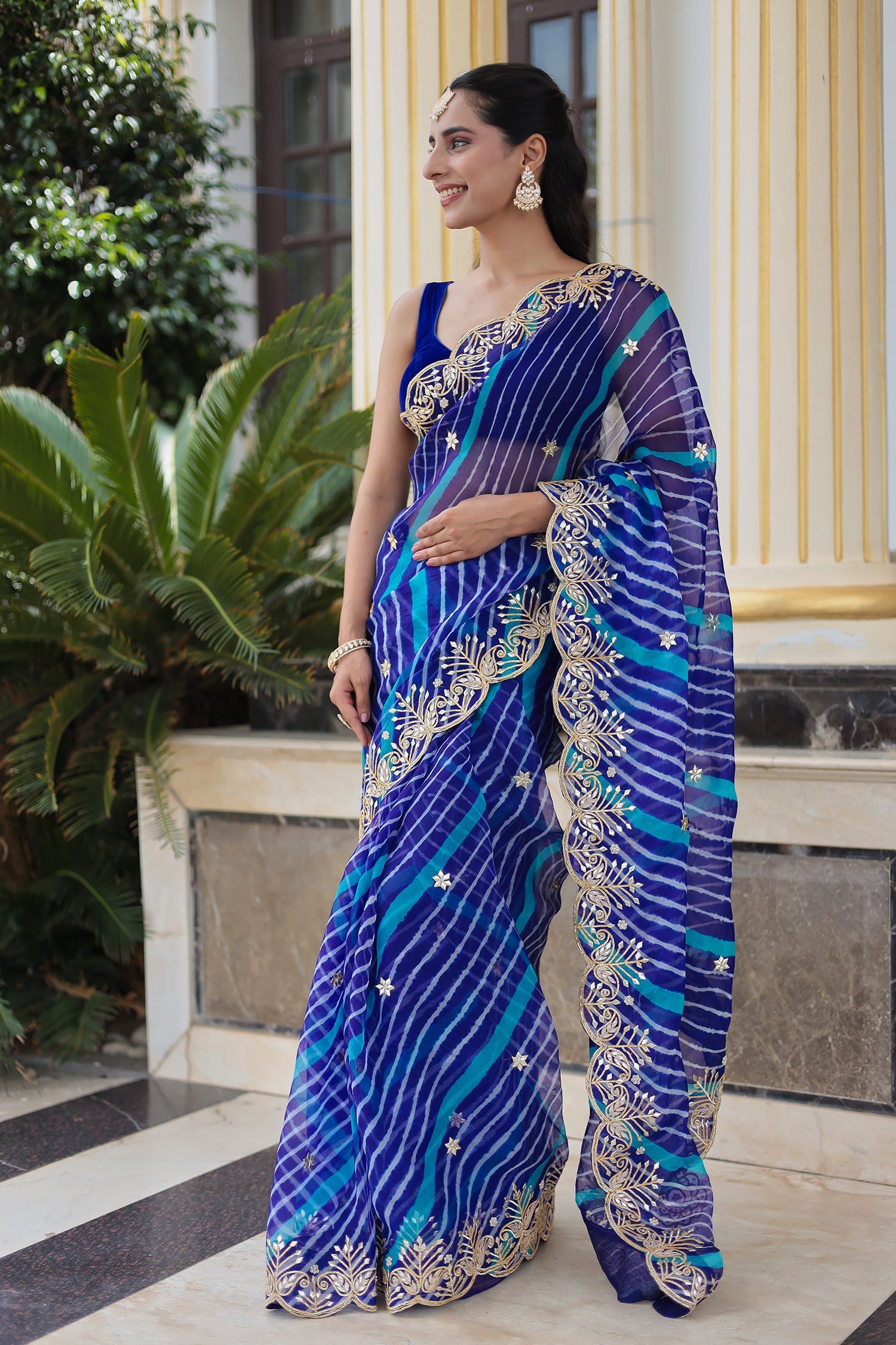 Graceful Leheriya Saree in Organza with Traditional Gota Patti