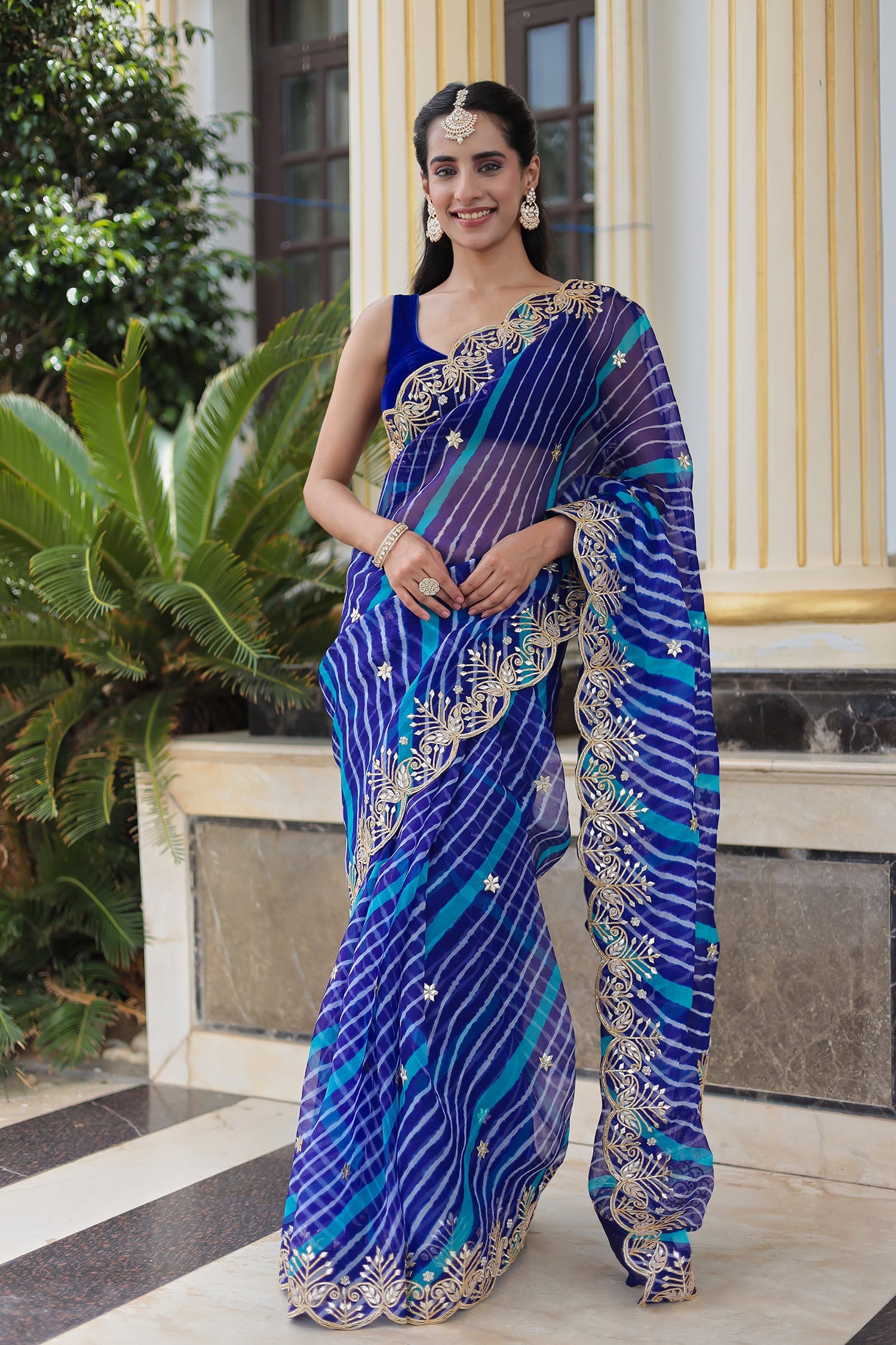 Graceful Leheriya Saree in Organza with Traditional Gota Patti