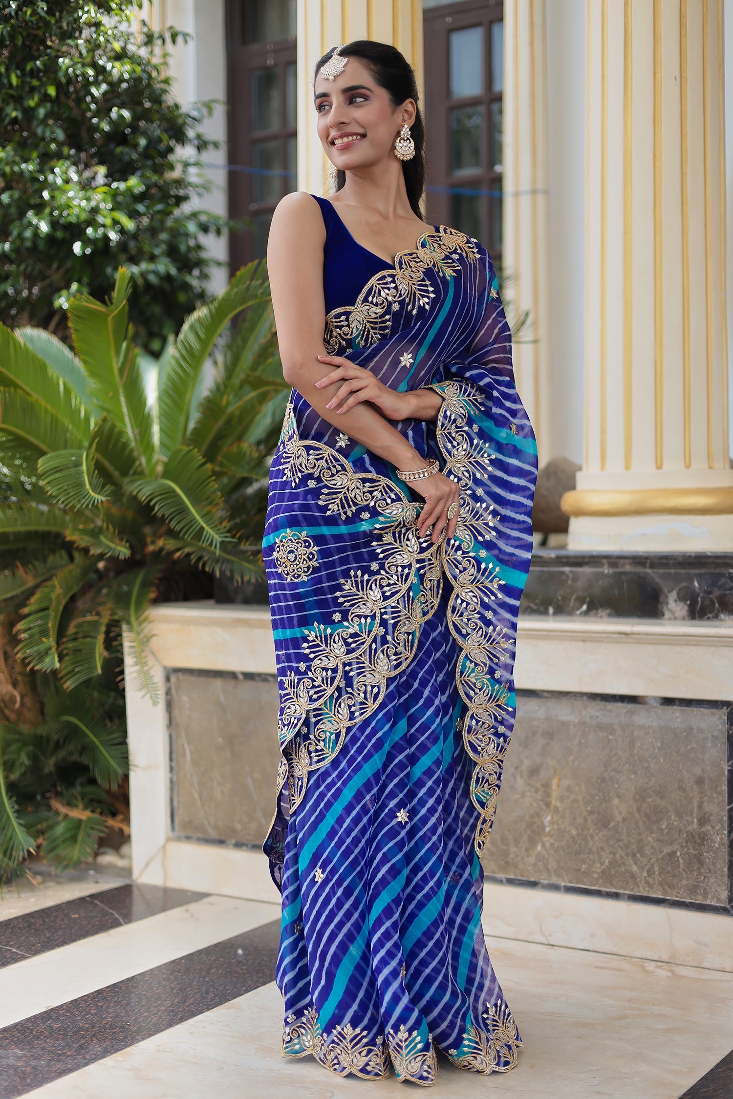 Graceful Leheriya Saree in Organza with Traditional Gota Patti