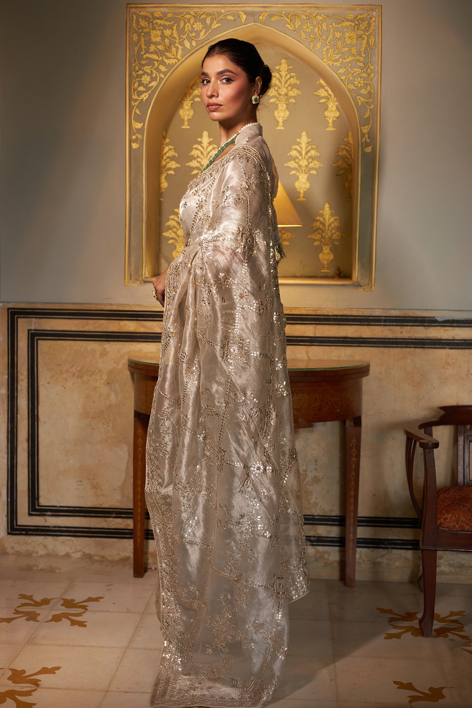 Exquisite Tissue Saree Adorned with Intricate Gota Patti Jaal work